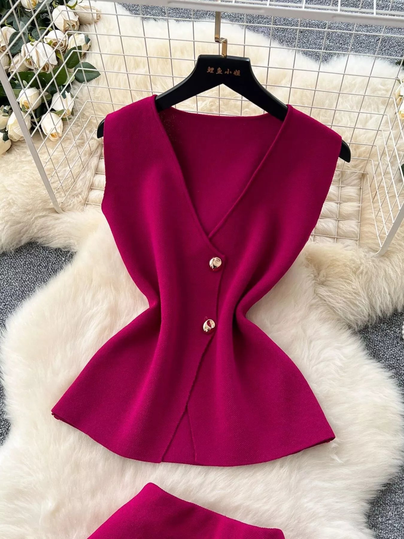 Button Up Sleeveless Top and Skirt Set