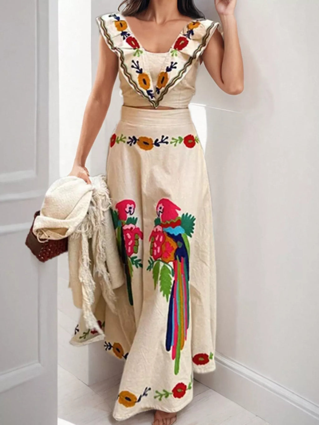 Parrot Crop Top and Maxi Skirt Set