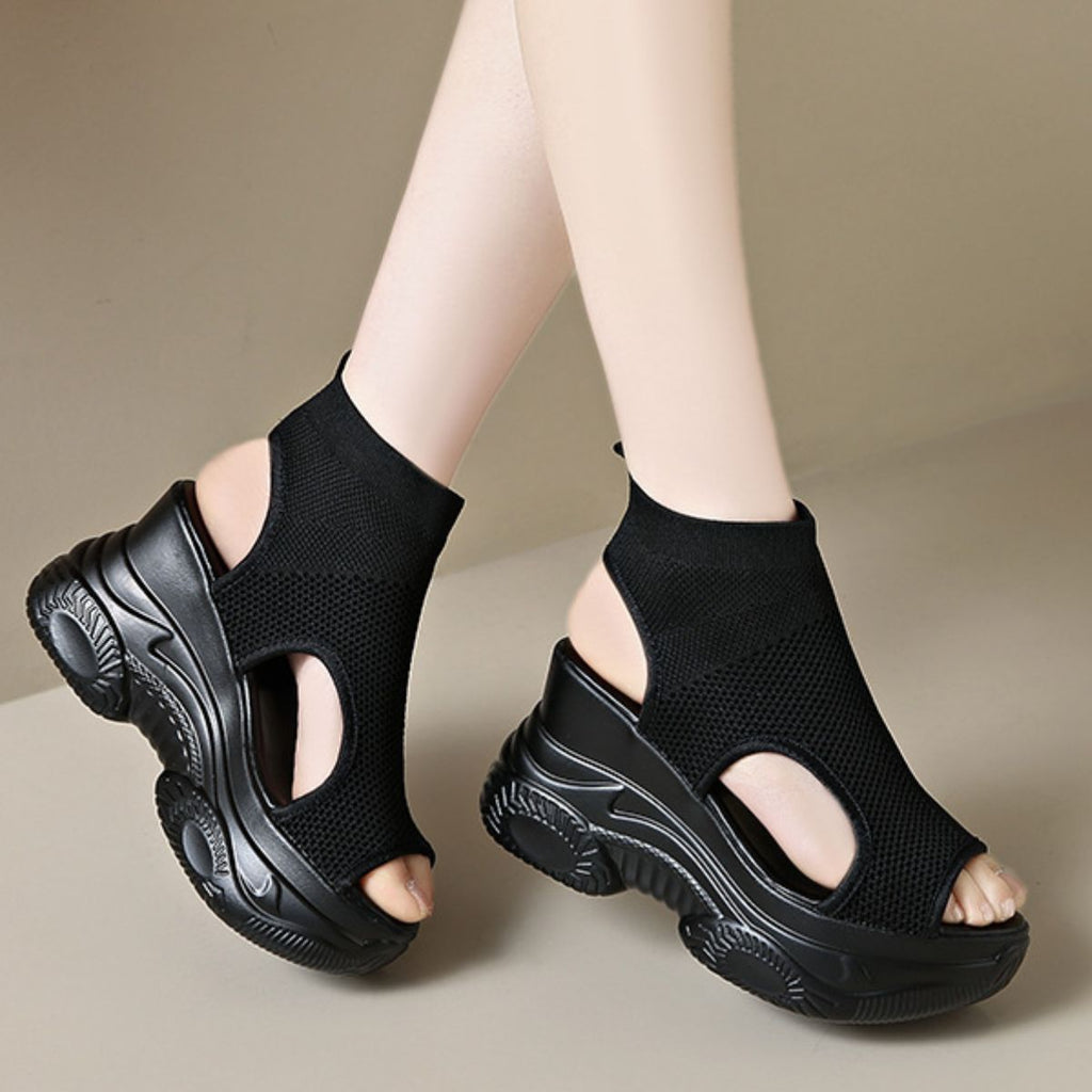 Cutout Mesh Wedge Sandals
