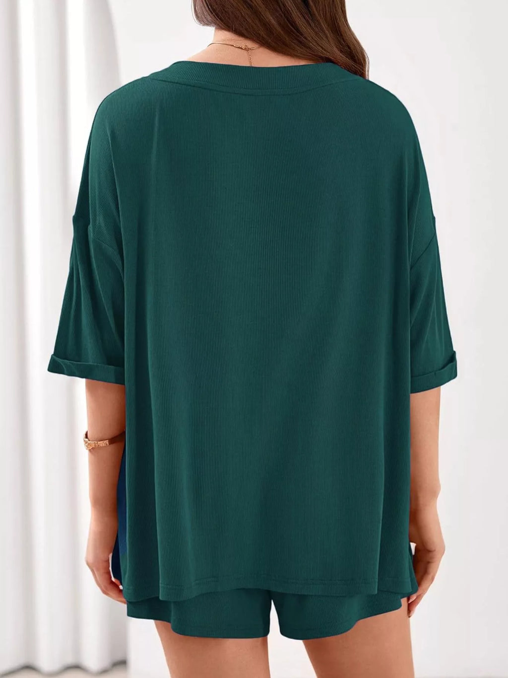 Casual Solid Color V-Neck Top & Shorts Set