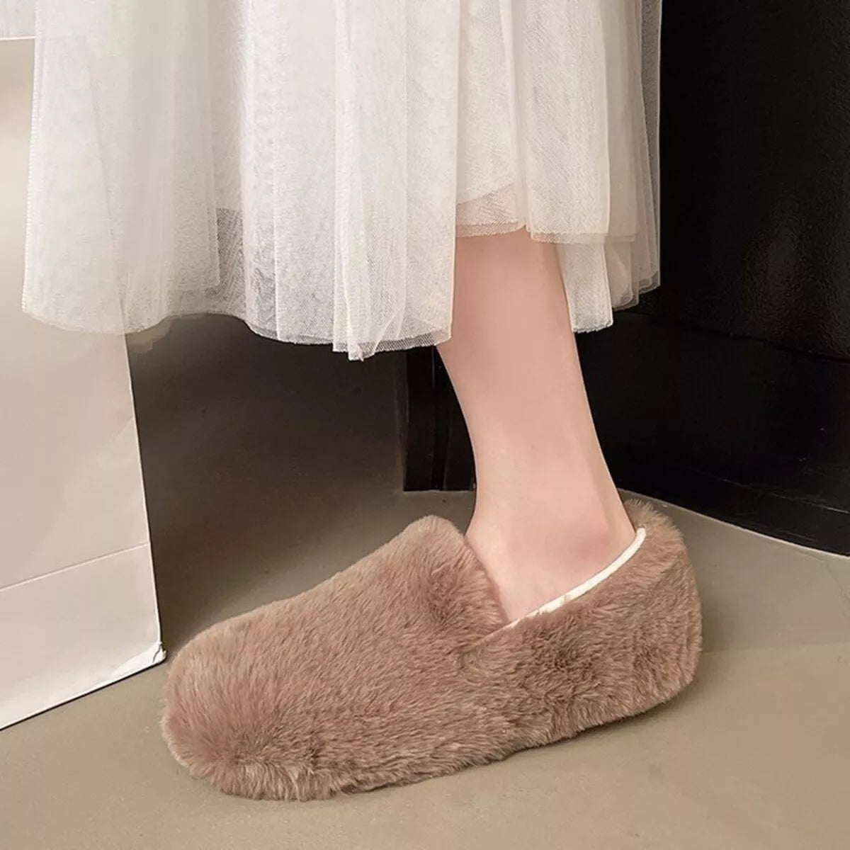 Fluffy Round Toe Slip-Ons