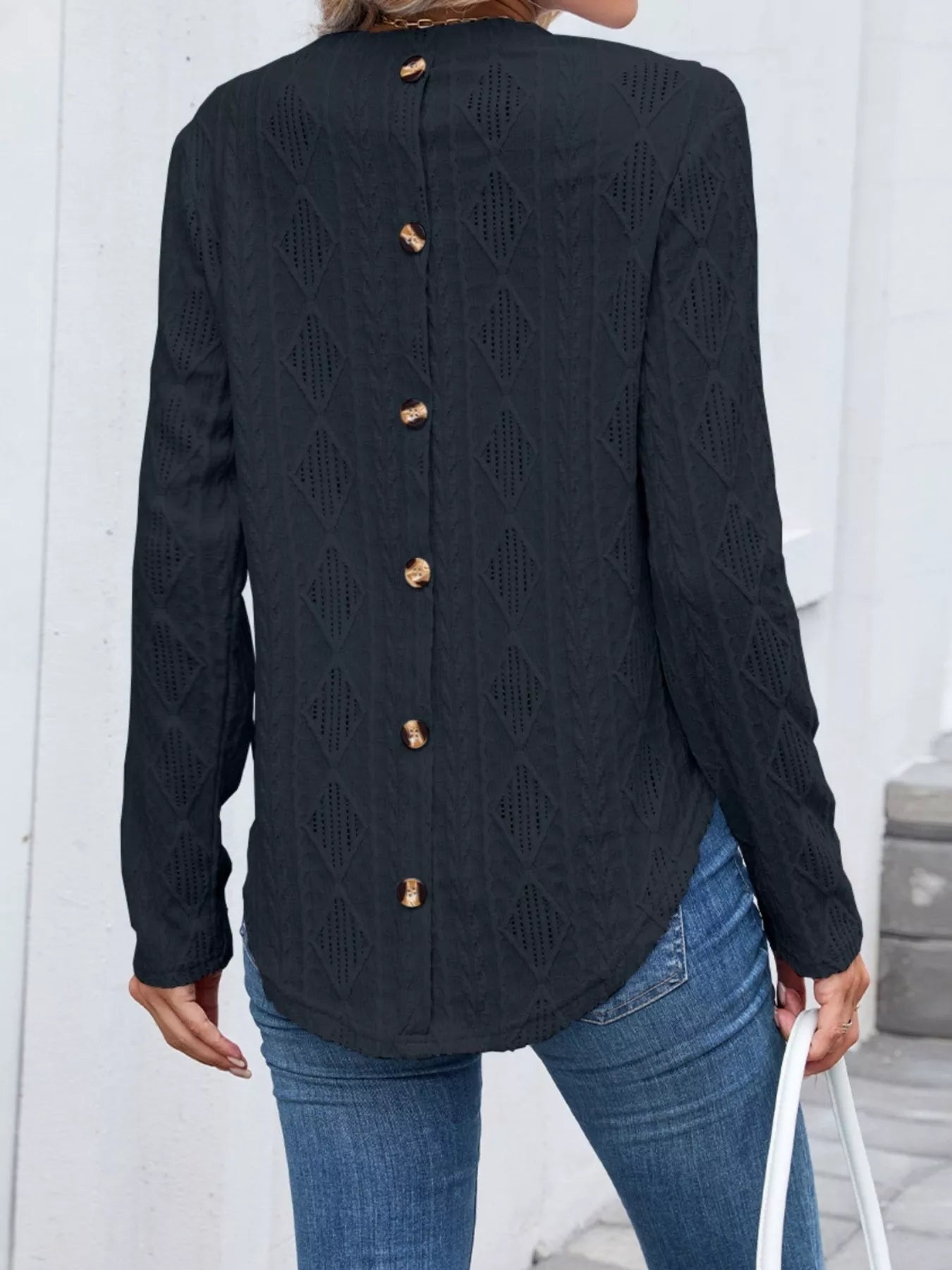 Diamond Pattern Knit Long Sleeve T-Shirt