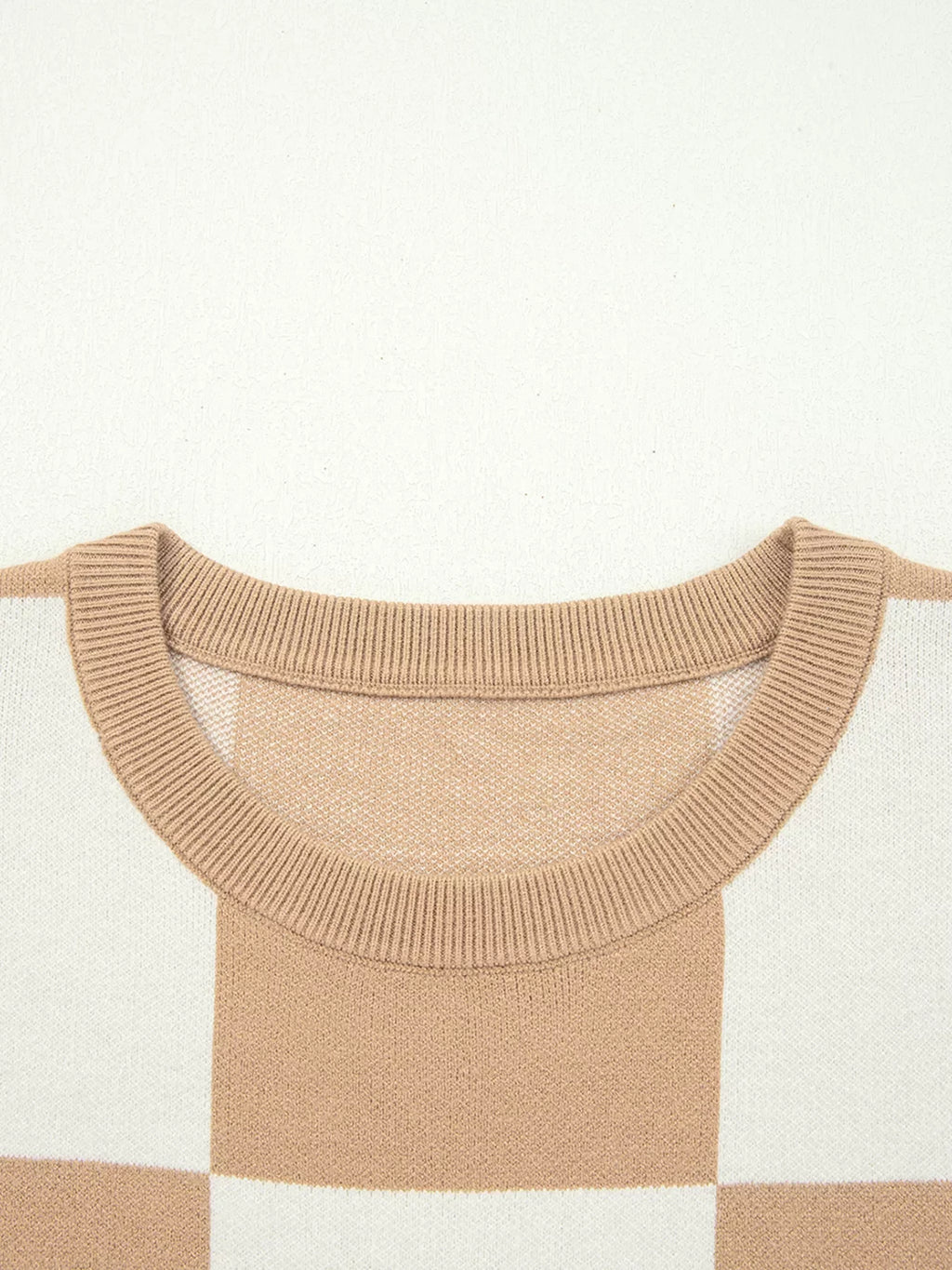 Checkered Pattern Loose Drop Shoulder Half Sleeve Sweater