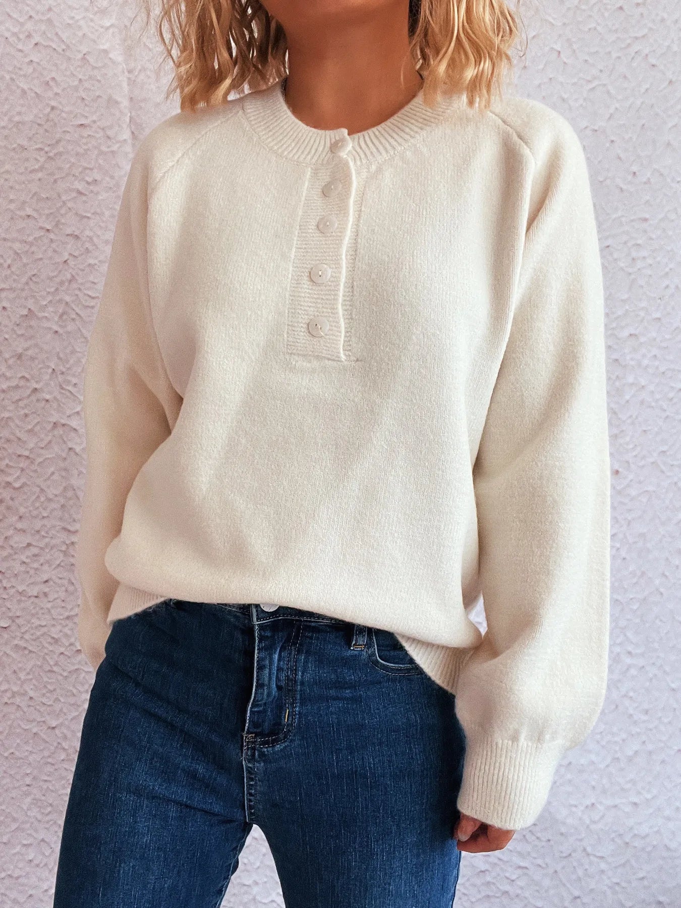 Button-Front Long Sleeve Sweater