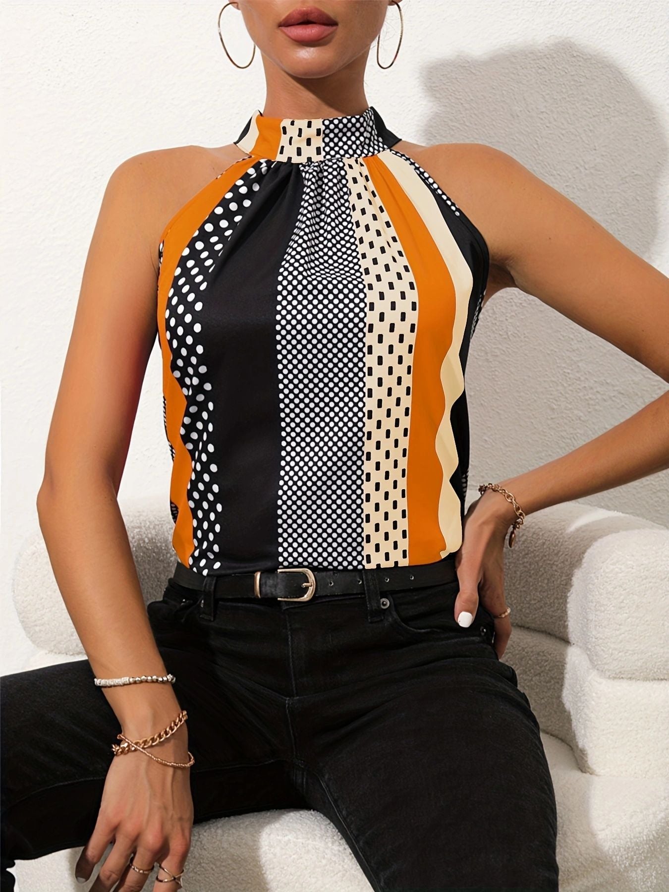 Polka Dot Print Halter Neck Cami