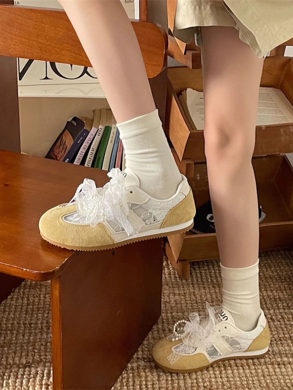 Vintage Lace Ribbon Sneakers