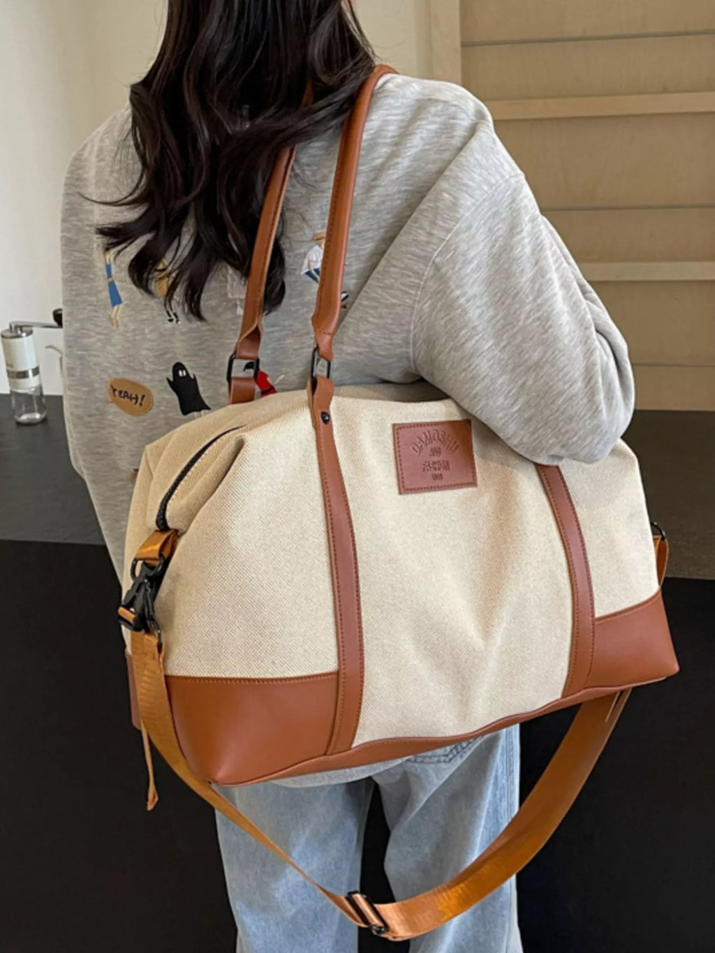 Canvas Leather Trim Travel  Bag