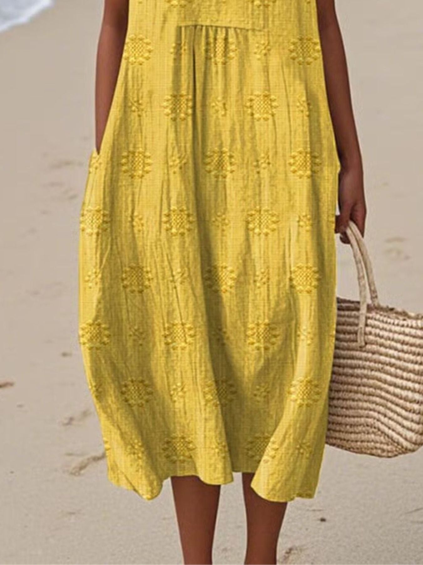Full Size Round Neck Sleeveless Casual Midi Dress Plus Size