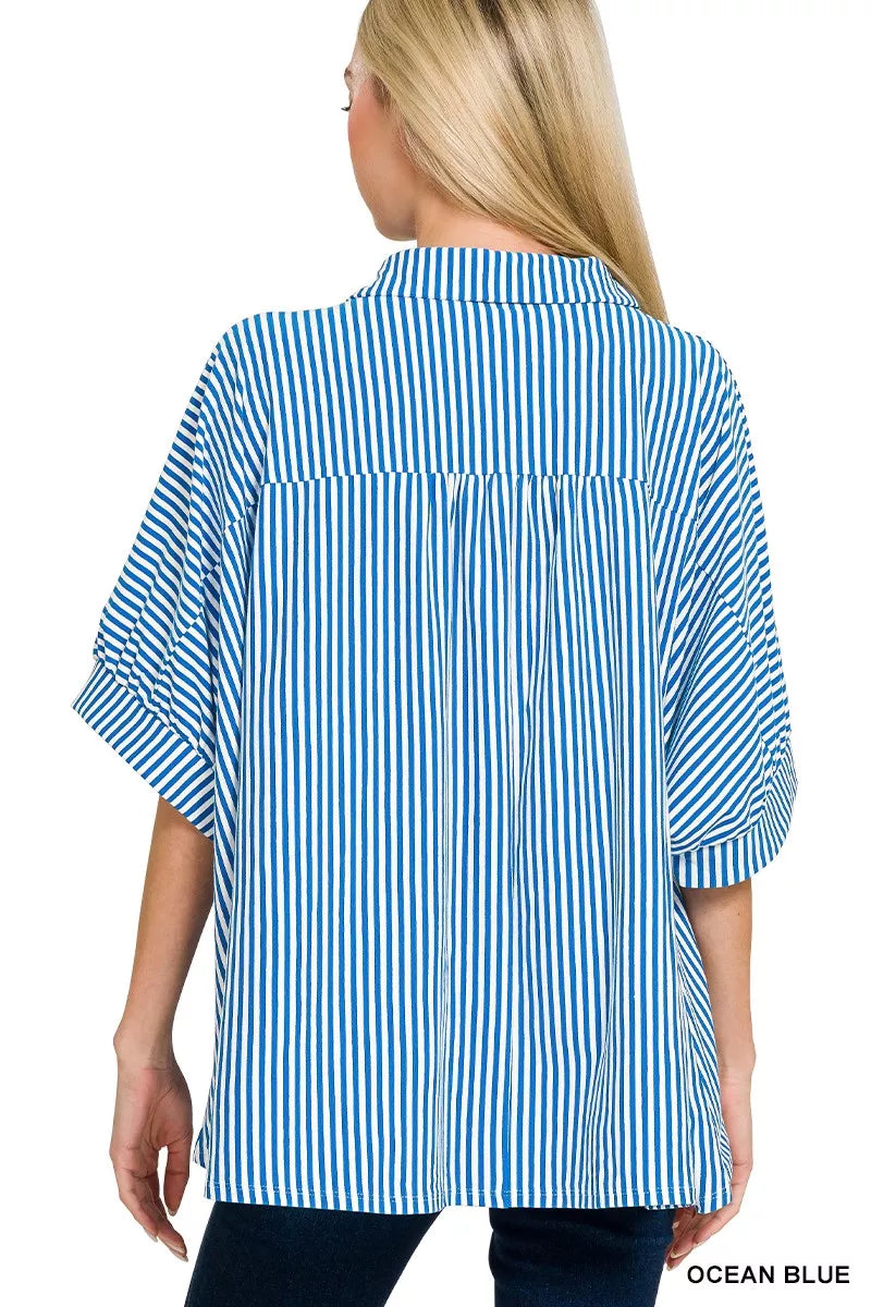 Zenana Oversized Stripe Button Down Shirt