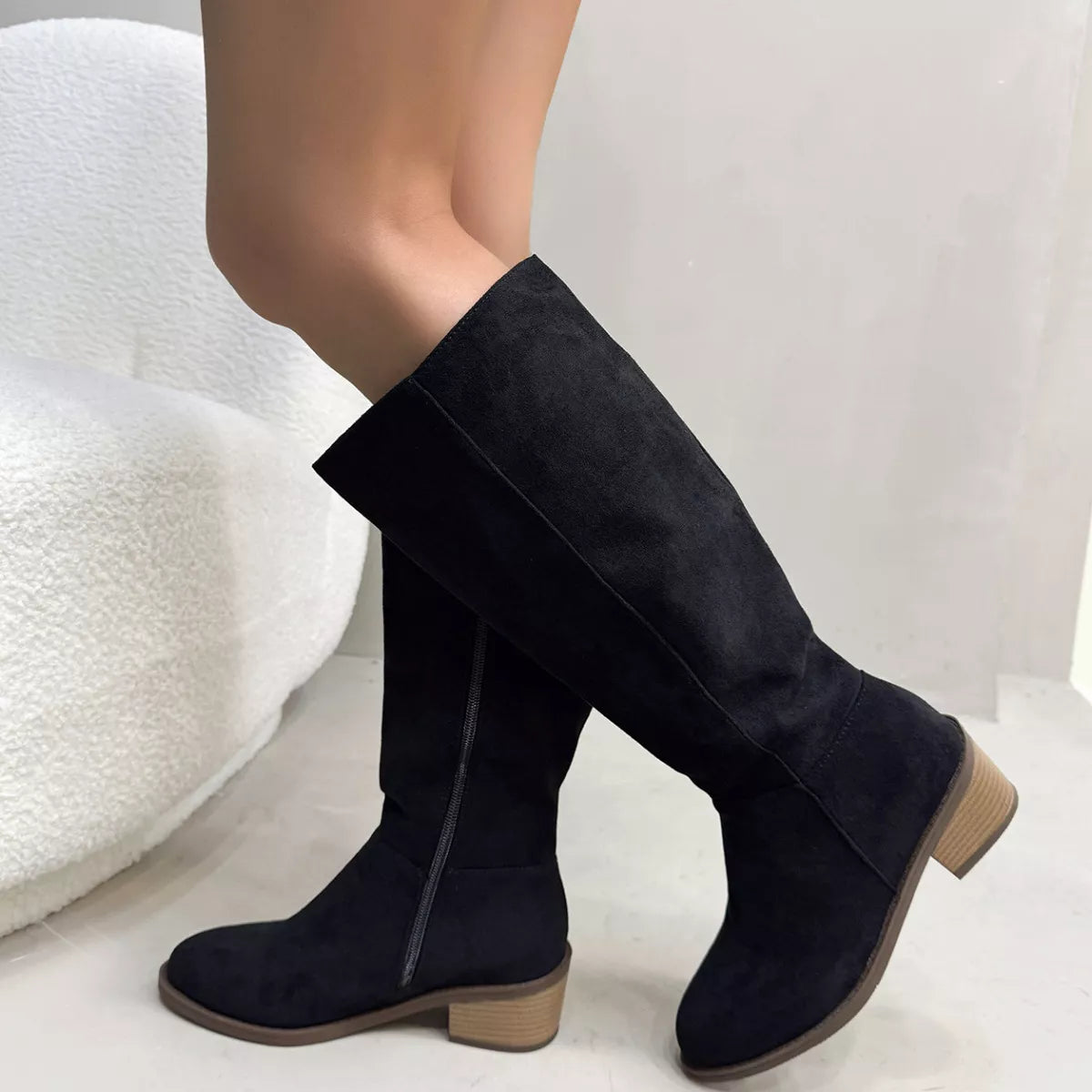 Side Zipper Closure Suede Knee-High Boots