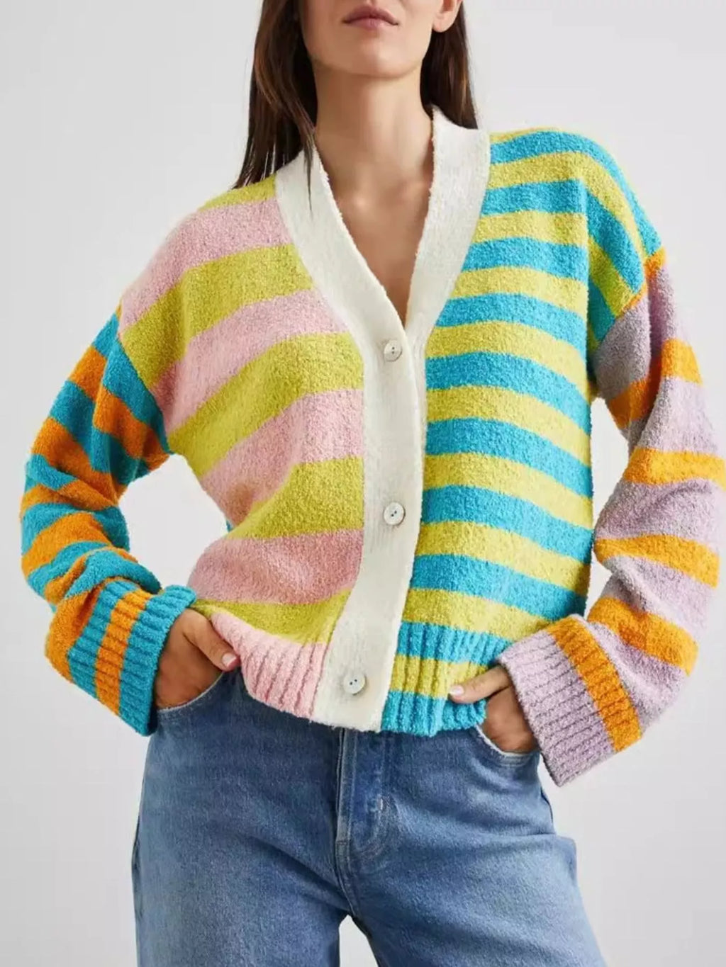 Striped Knit Button-Down Cardigan