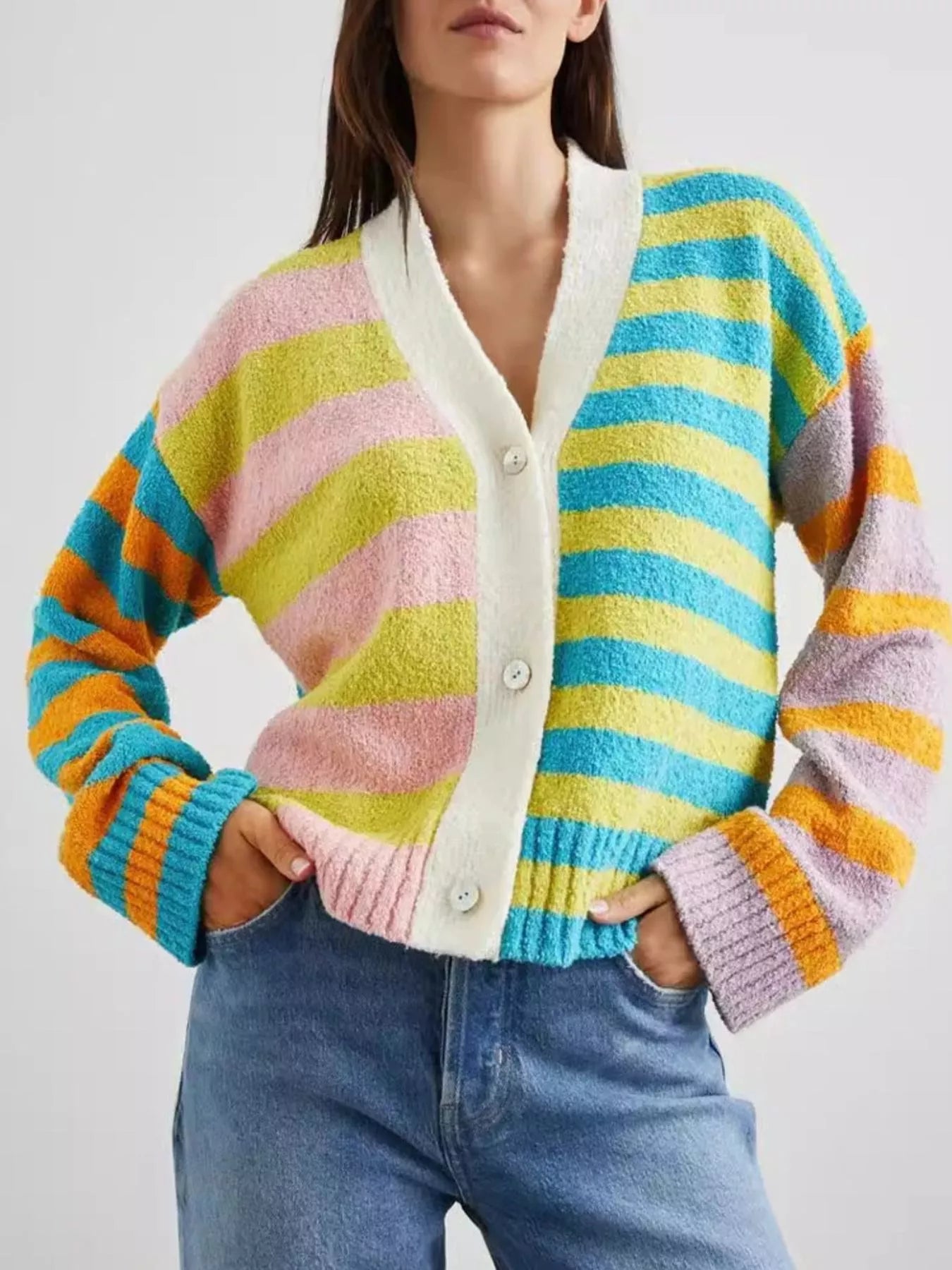 Striped Knit Button-Down Cardigan
