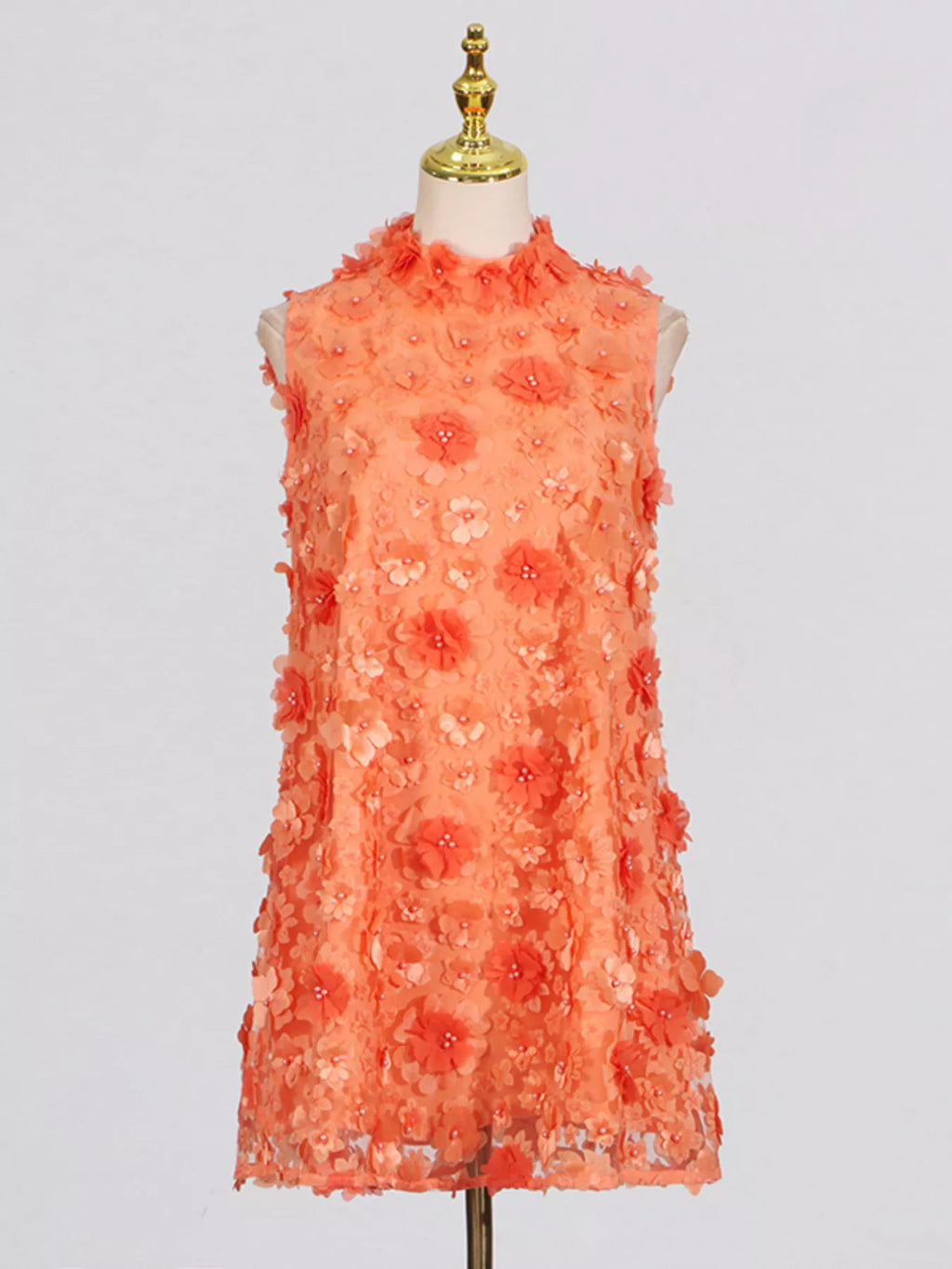 Floral Applique High Neck Sleeveless Mini Dress