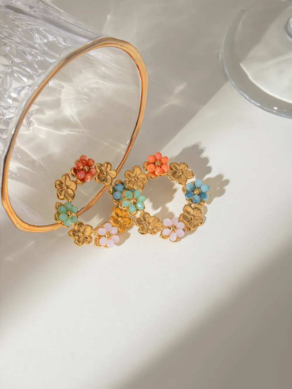 Synthetic Crystal Stainless Steel Flower Earrings
