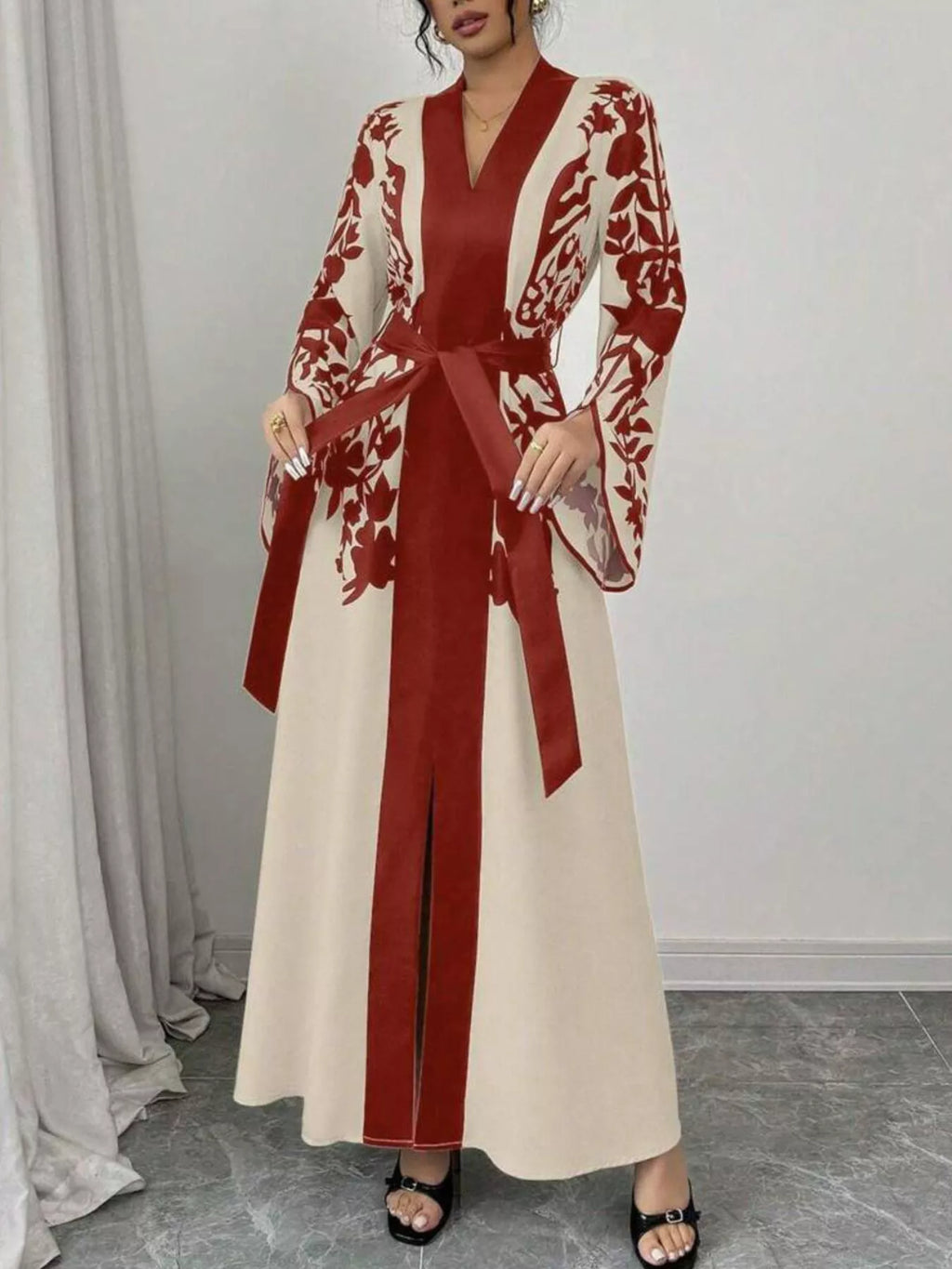 Printed Tie Waist Maxi Dress