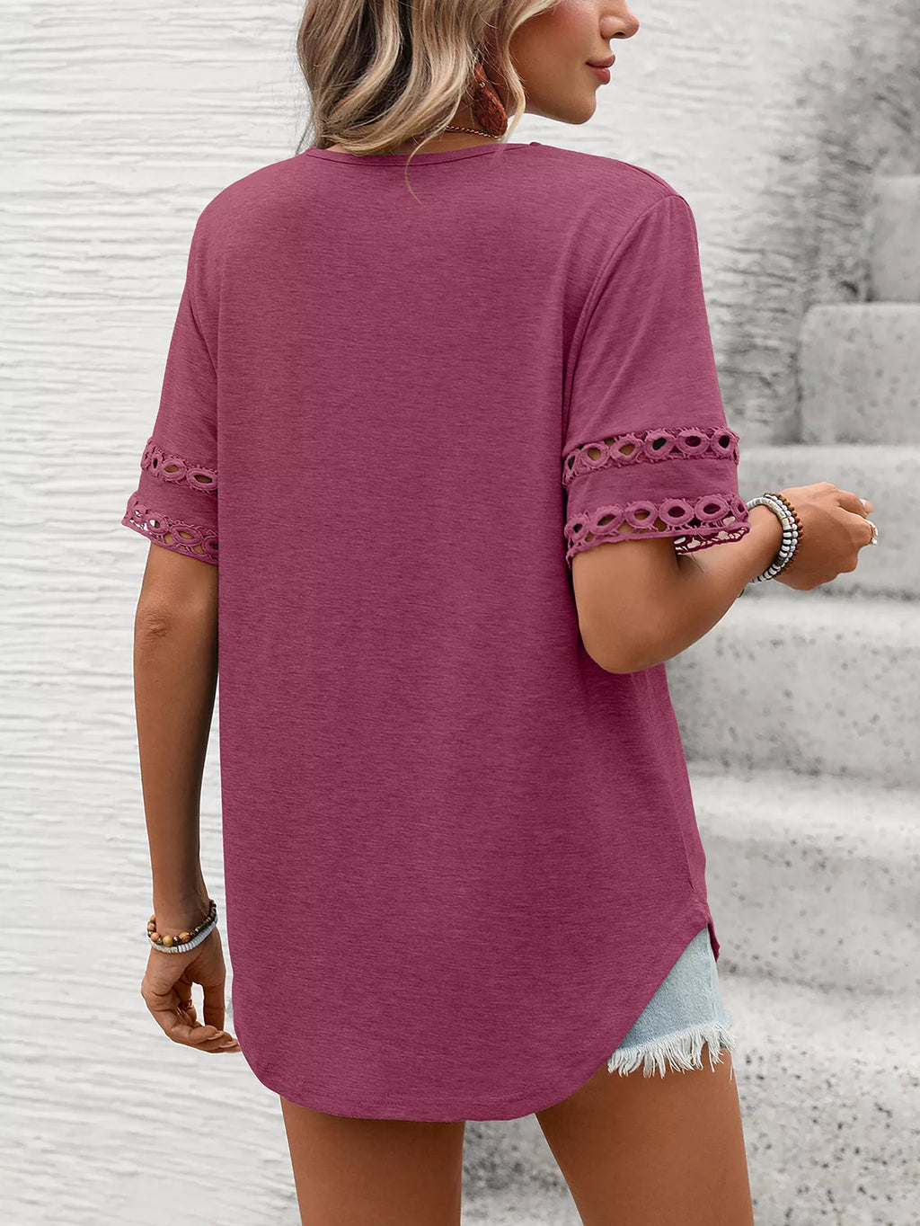 V-Neck Hollow-Out Sleeve T-Shirt