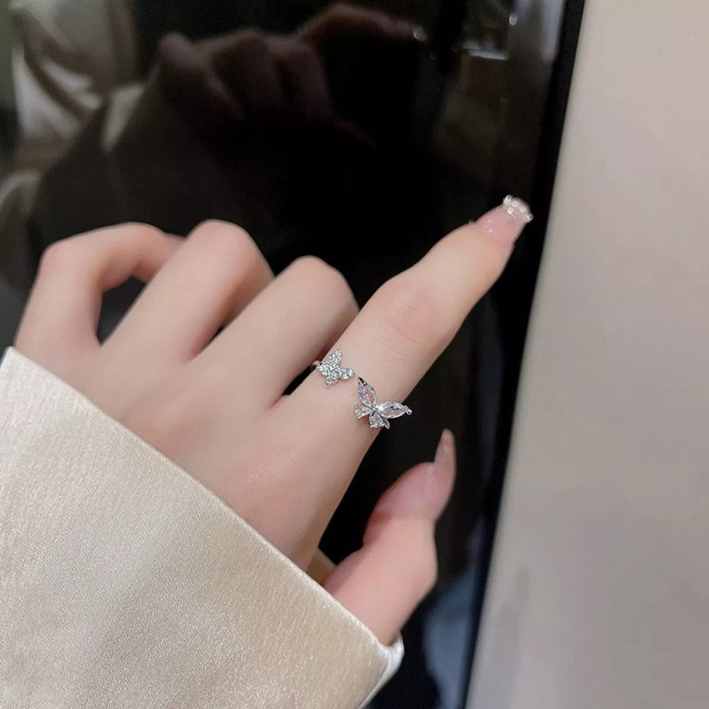 925 Sterling Silver Zircon Butterfly Open Ring