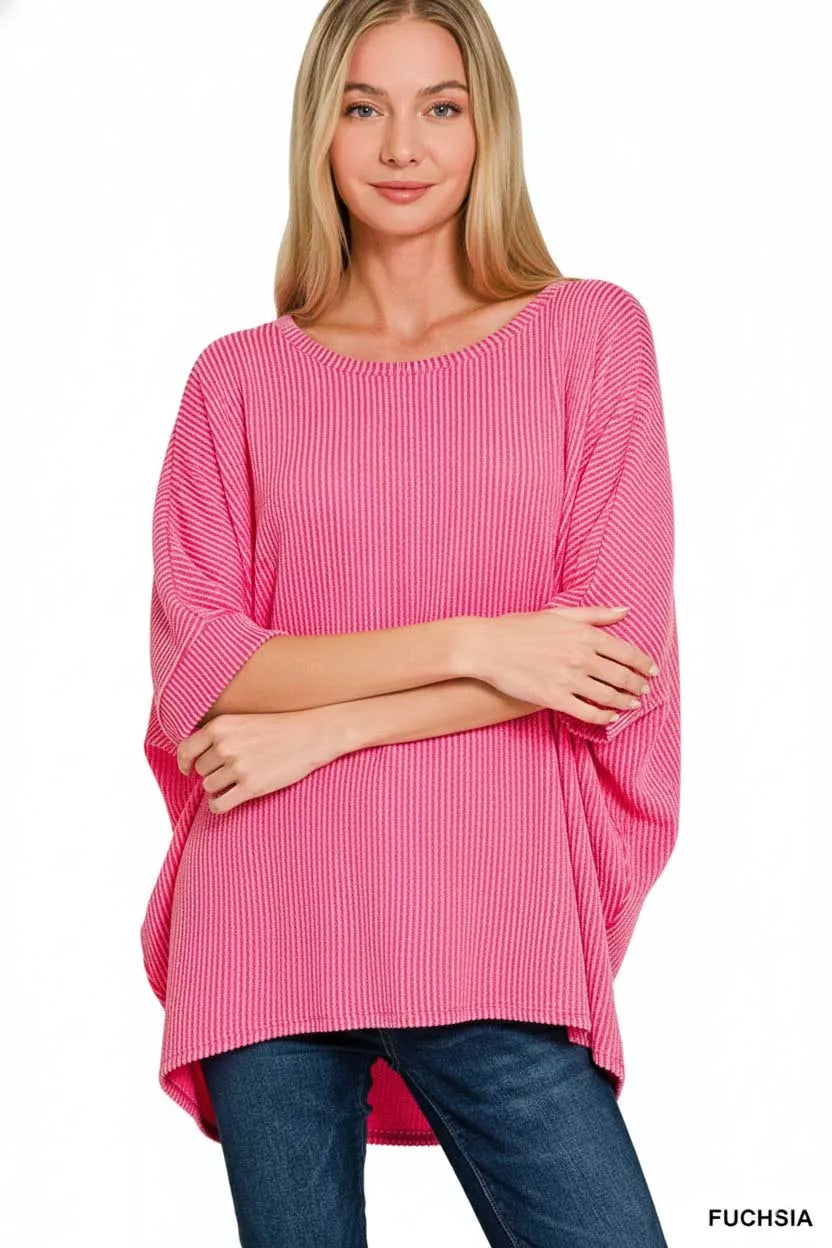 Zenana Raised Rib Bat Sleeve Top