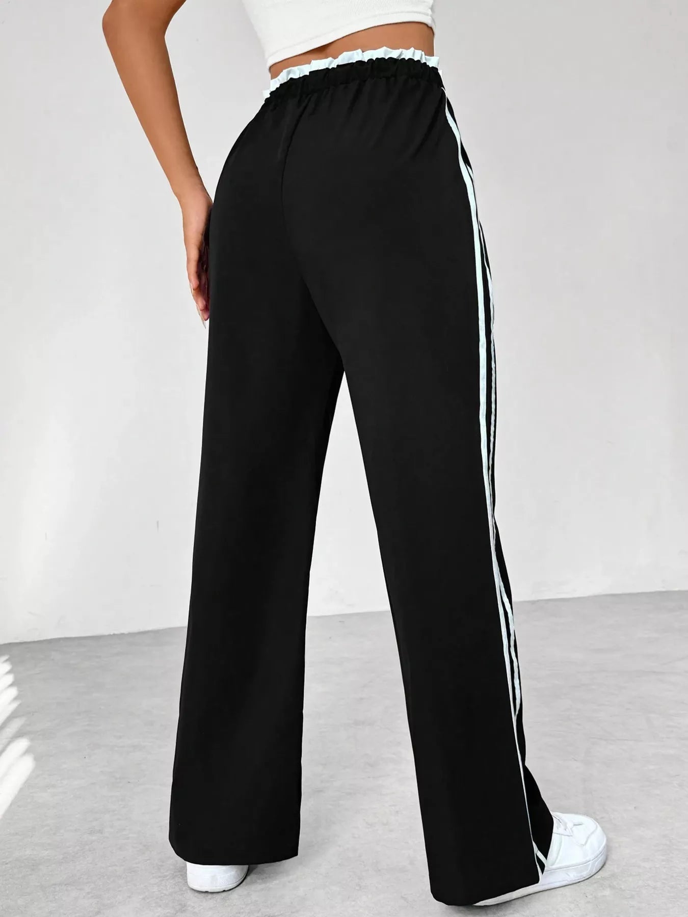 Striped Drawstring Waist Wide Leg Pants
