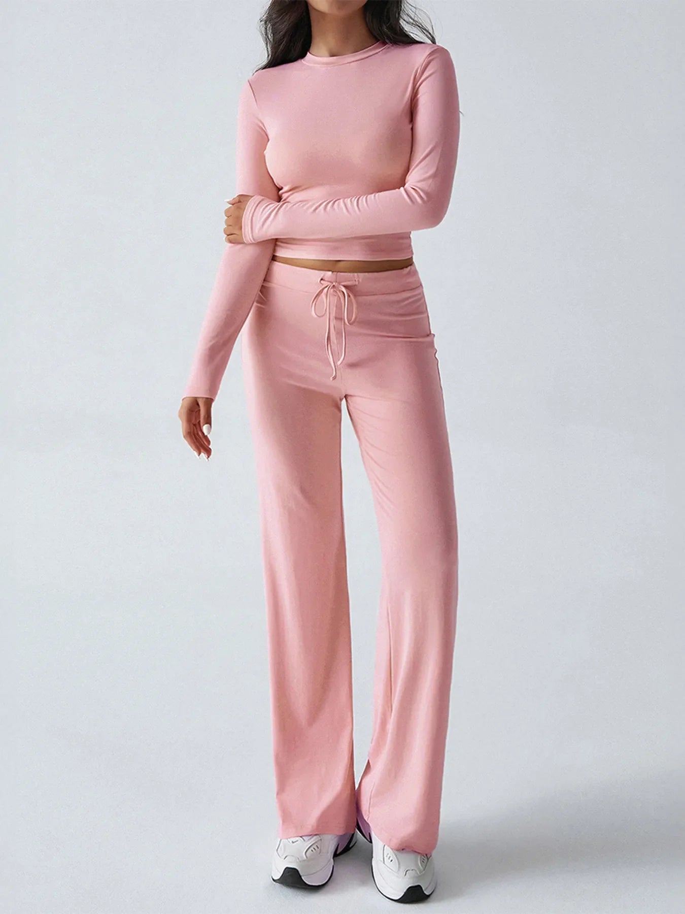 Round Neck Long Sleeve Top and Pants Set