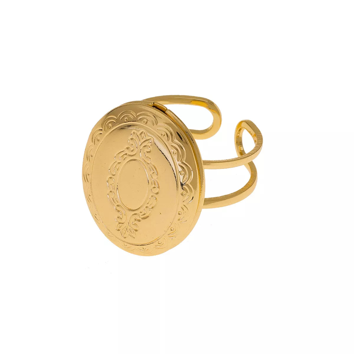 18K Gold-Plated Open Engraved Ring