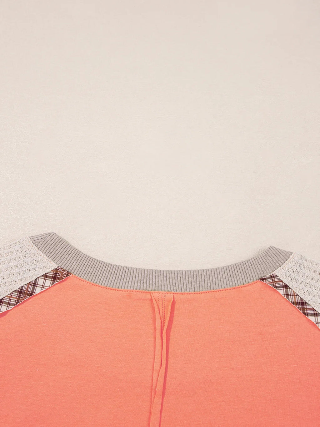 Plaid Waffle Flower Patchwork Contrast Top
