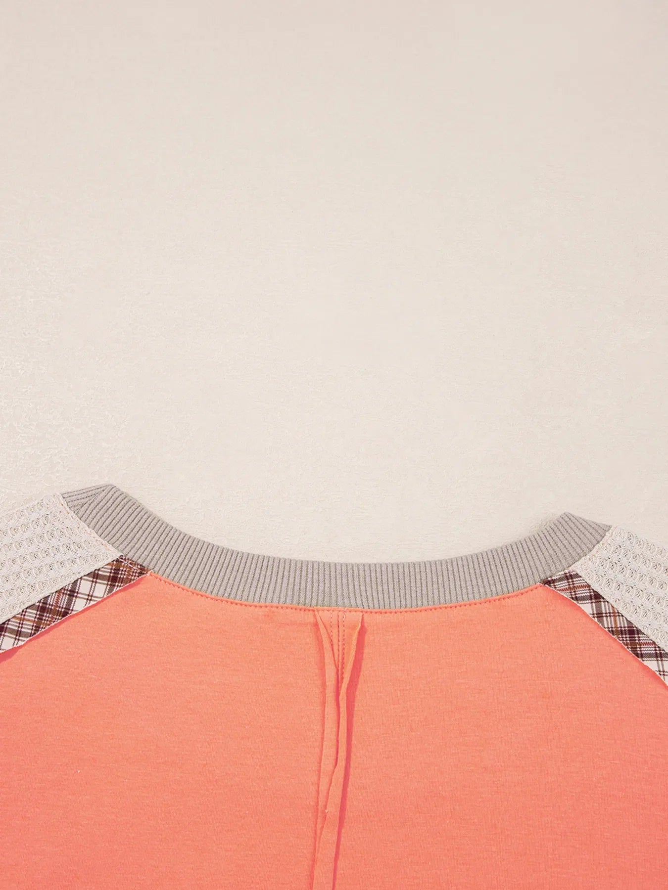 Plaid Waffle Flower Patchwork Contrast Top