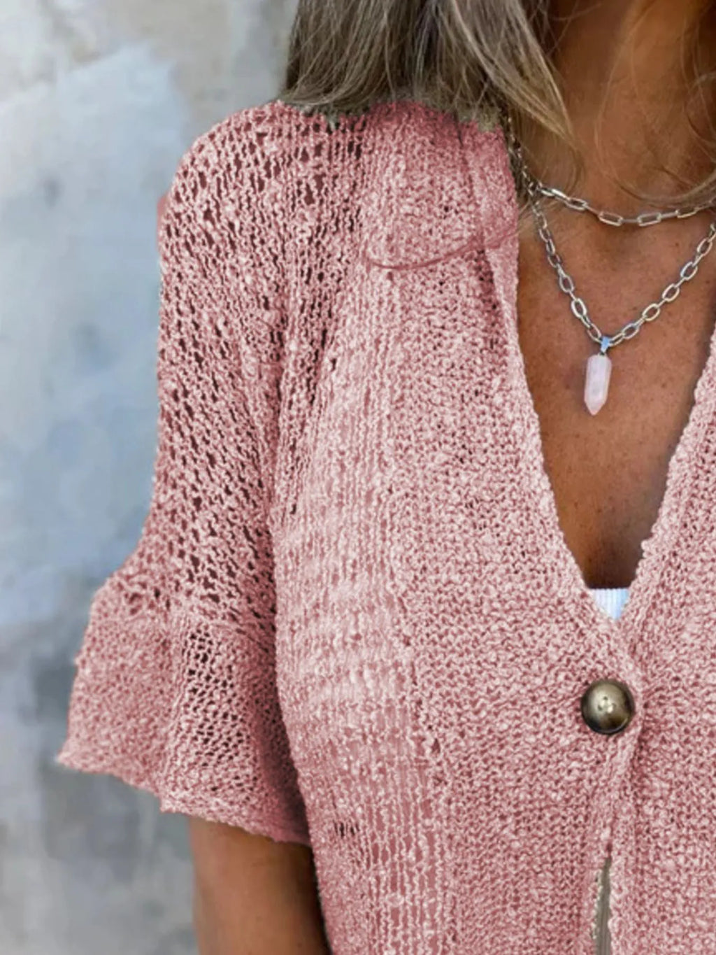 Full Size One Button Half Sleeve Cardigan Plus Size