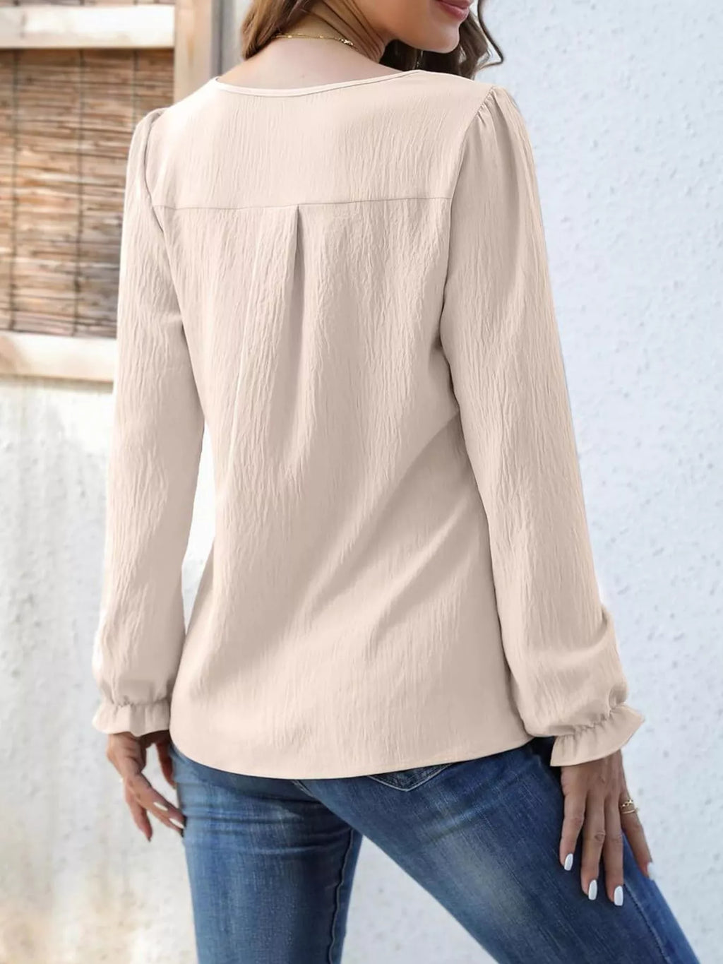Notched Ruffle Cuff Blouse