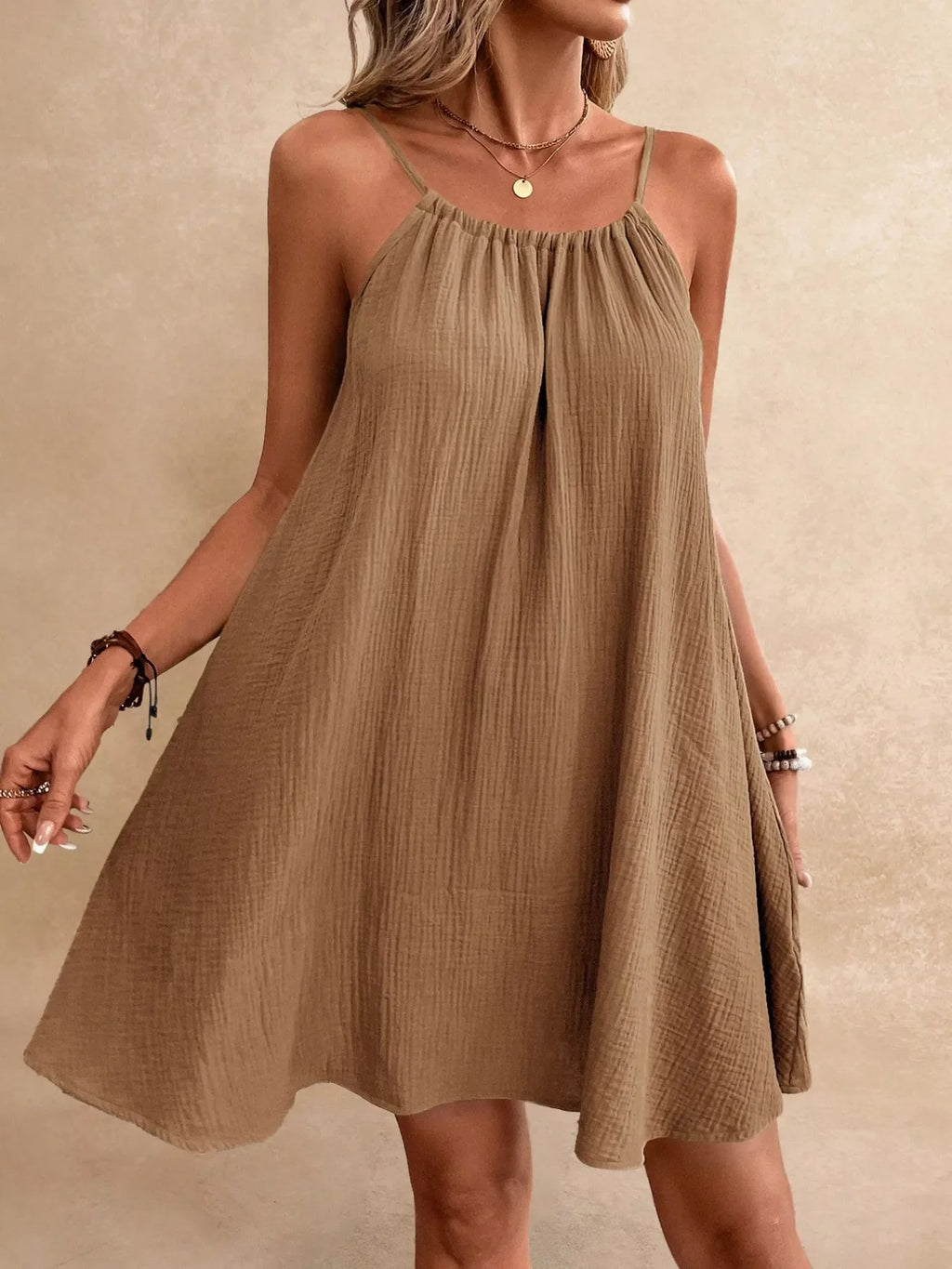Casual Spaghetti Strap Gauze Dress