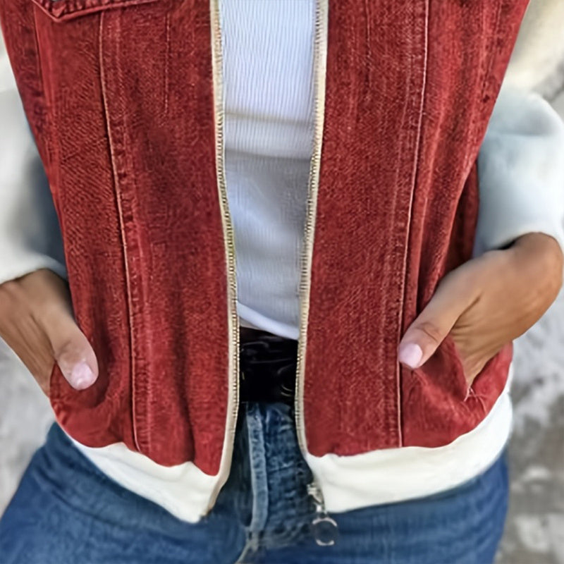 Women's Denim Patchwork Zip-Up Jacket