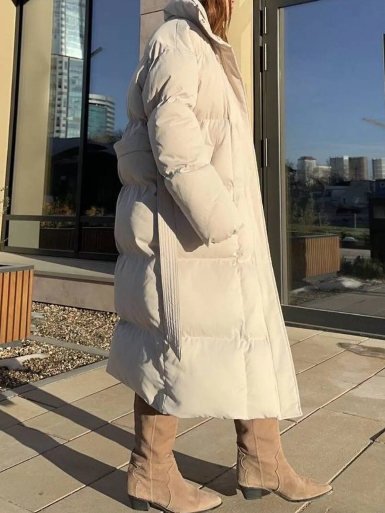 Longline Padded Winter Coat with Belted