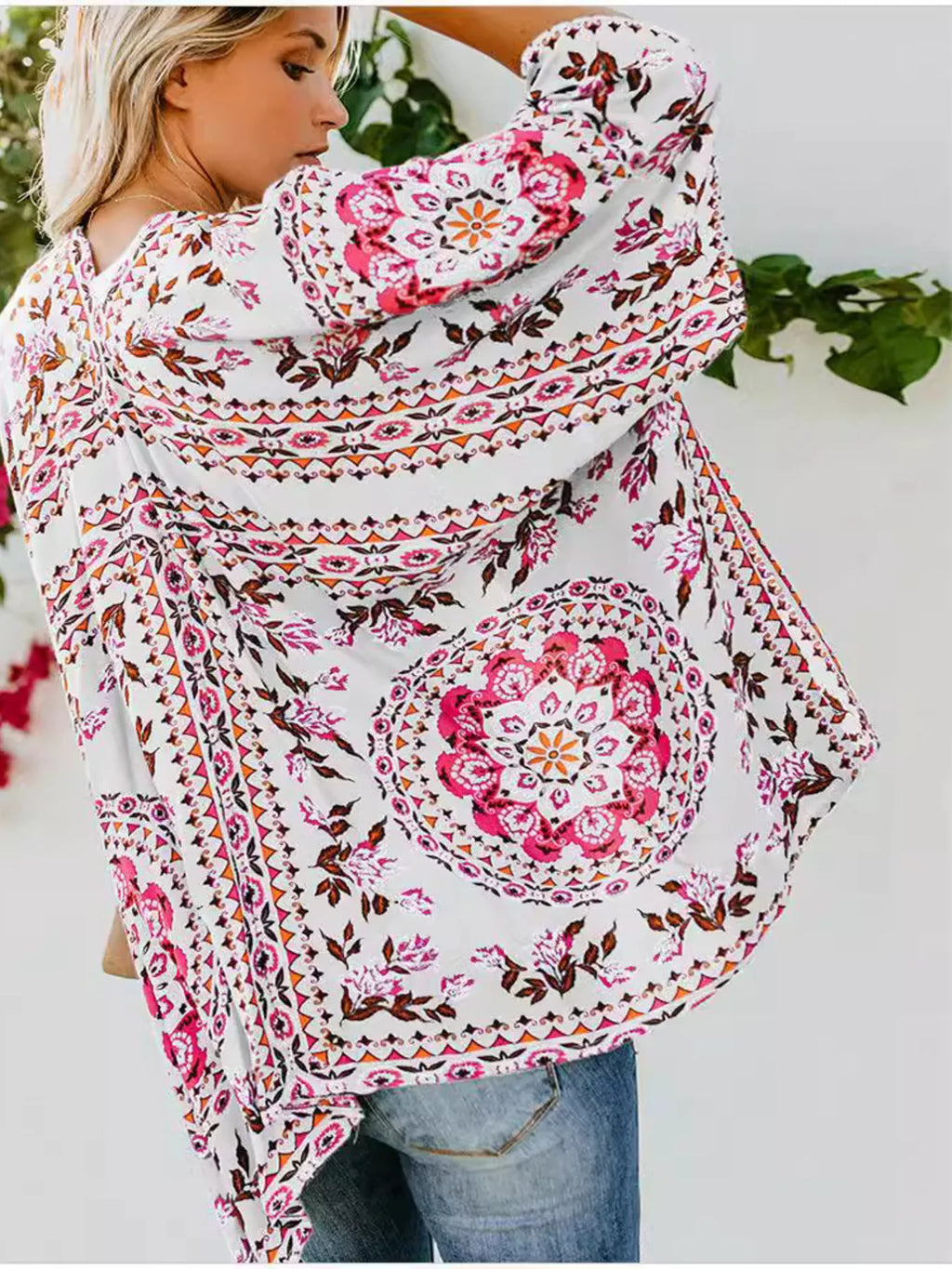 Floral Print Kimono Sleeve Cover Up