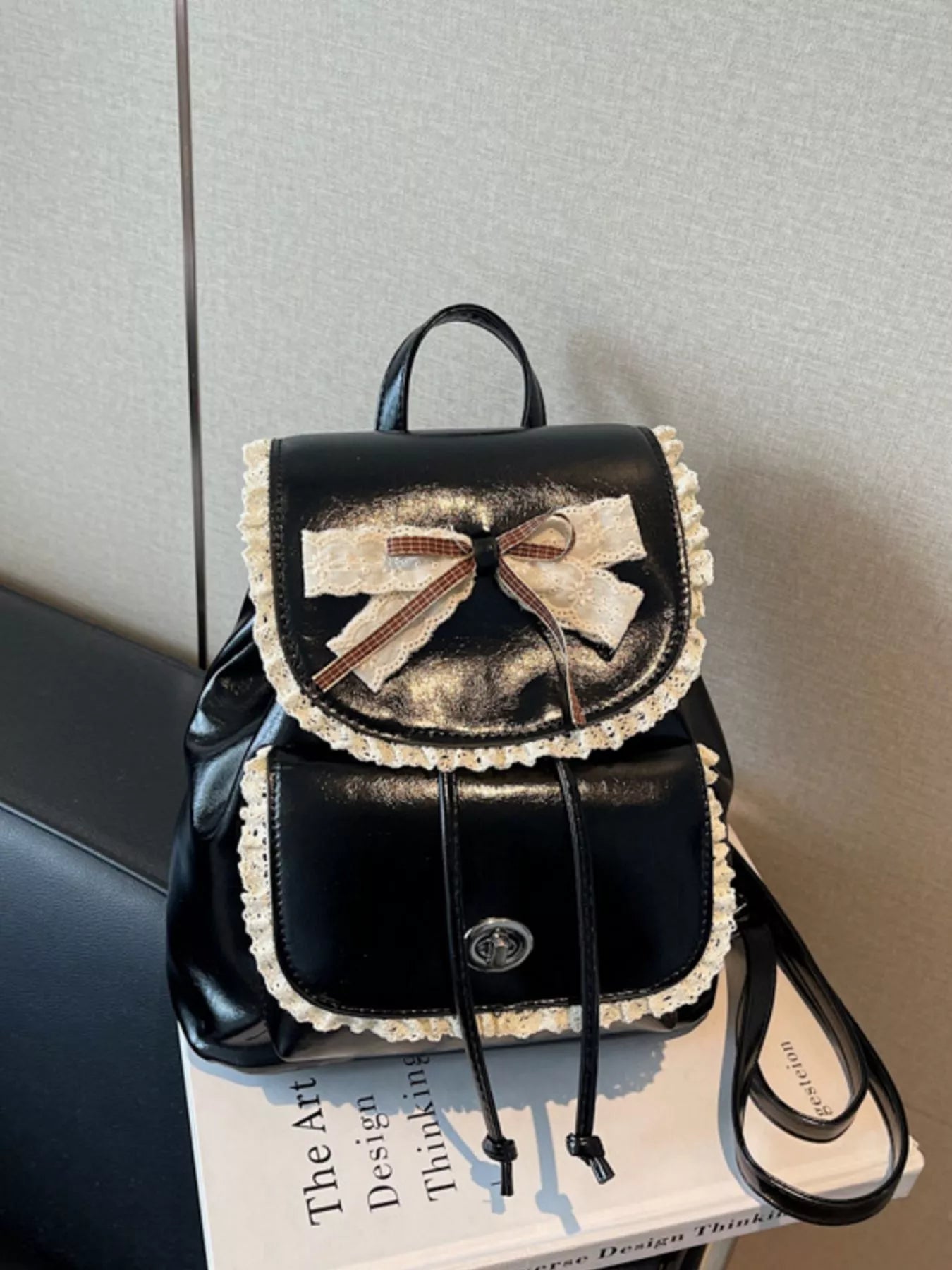 Lace Trim Bow Decor Backpack Bag