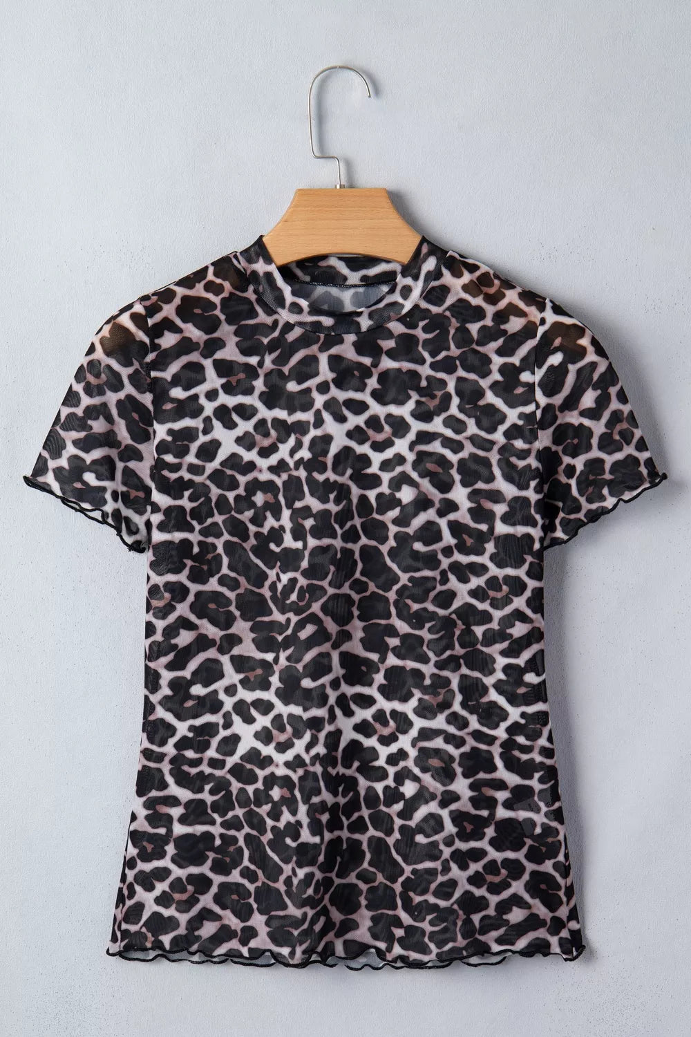 Leopard Print Sheer Mesh Short Sleeve Top