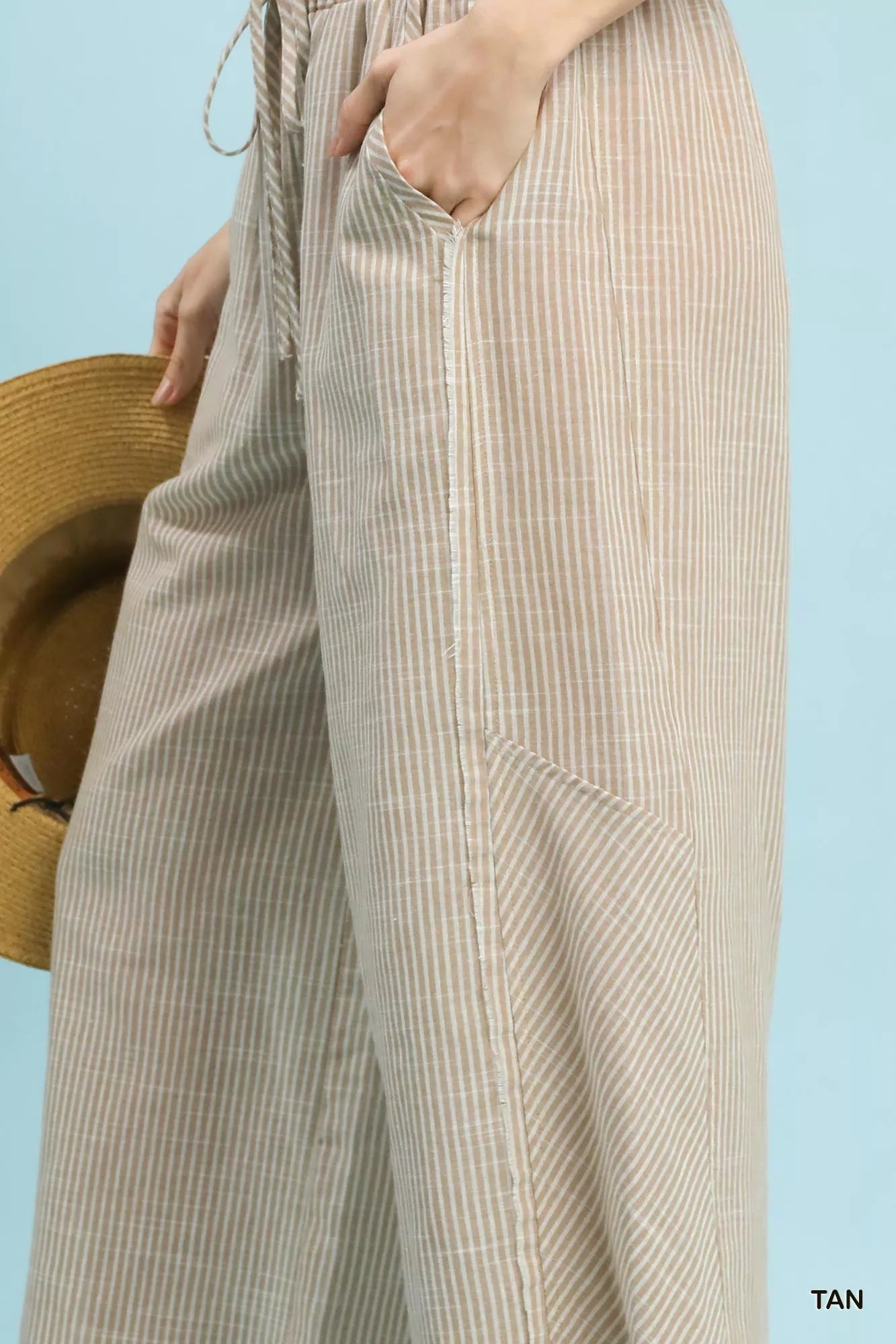 Umgee Linen Blend Striped Wide Leg Pants