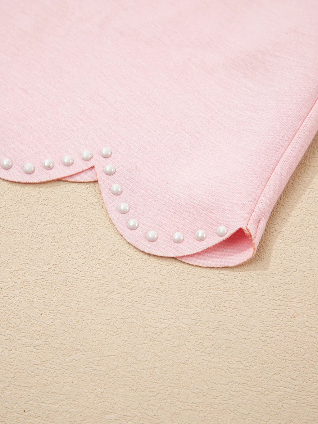 Puff Sleeve Pearl Embellished Scallop Trim Top and Skort Set