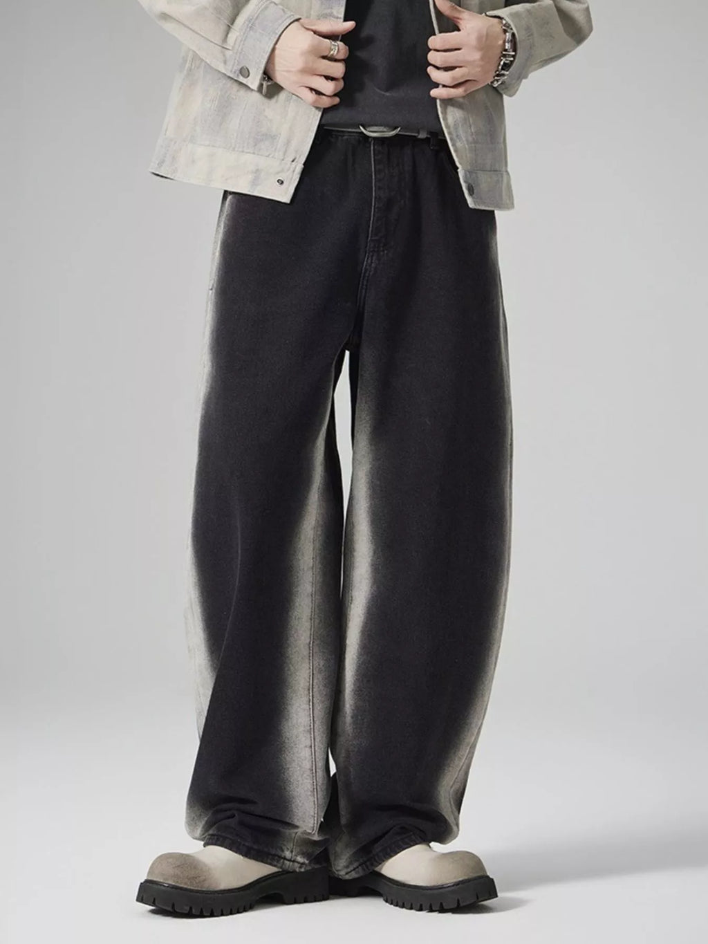 Men's Plus Size Washed Wide Leg Jeans
