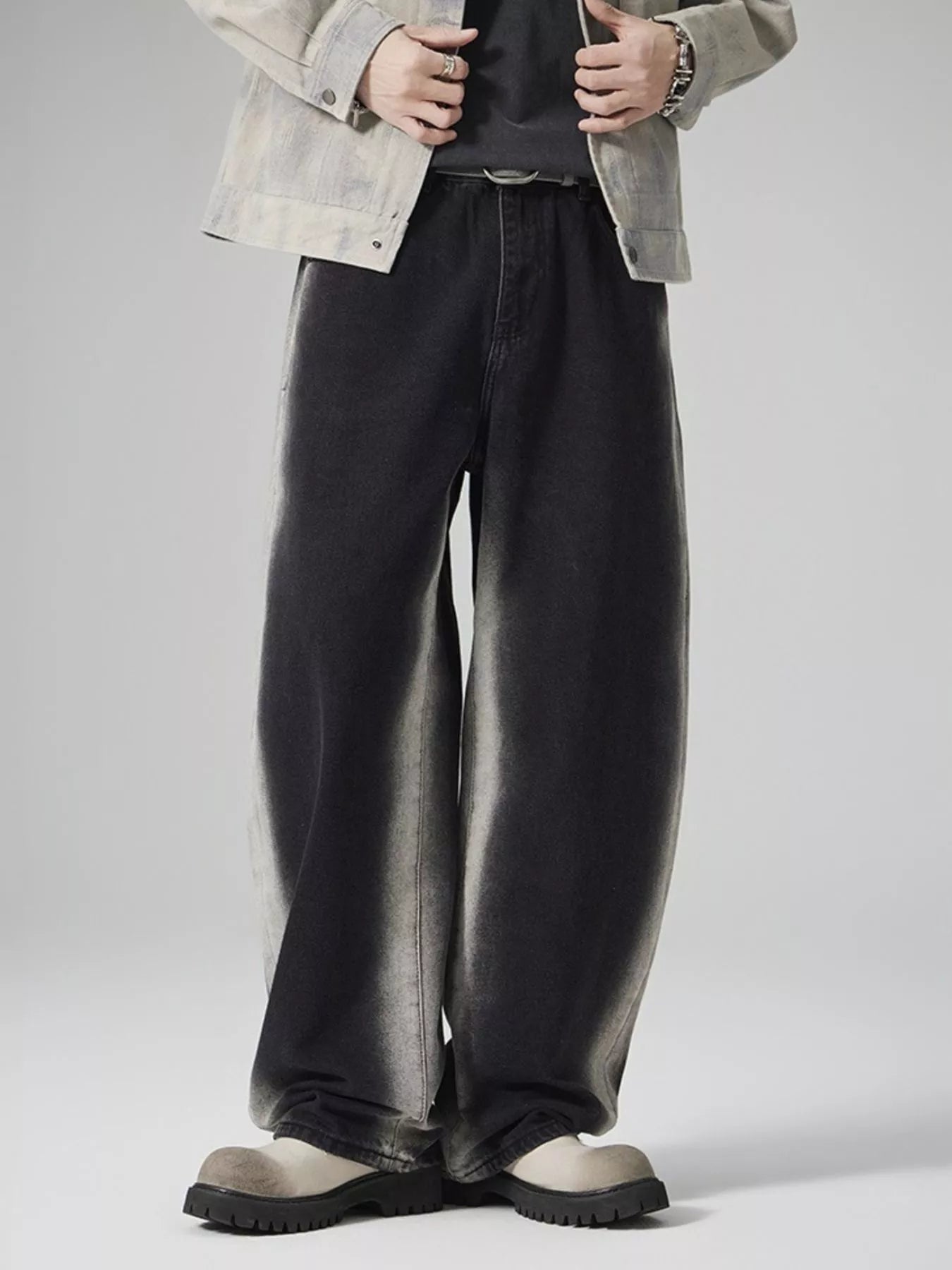 Men's Plus Size Washed Wide Leg Jeans