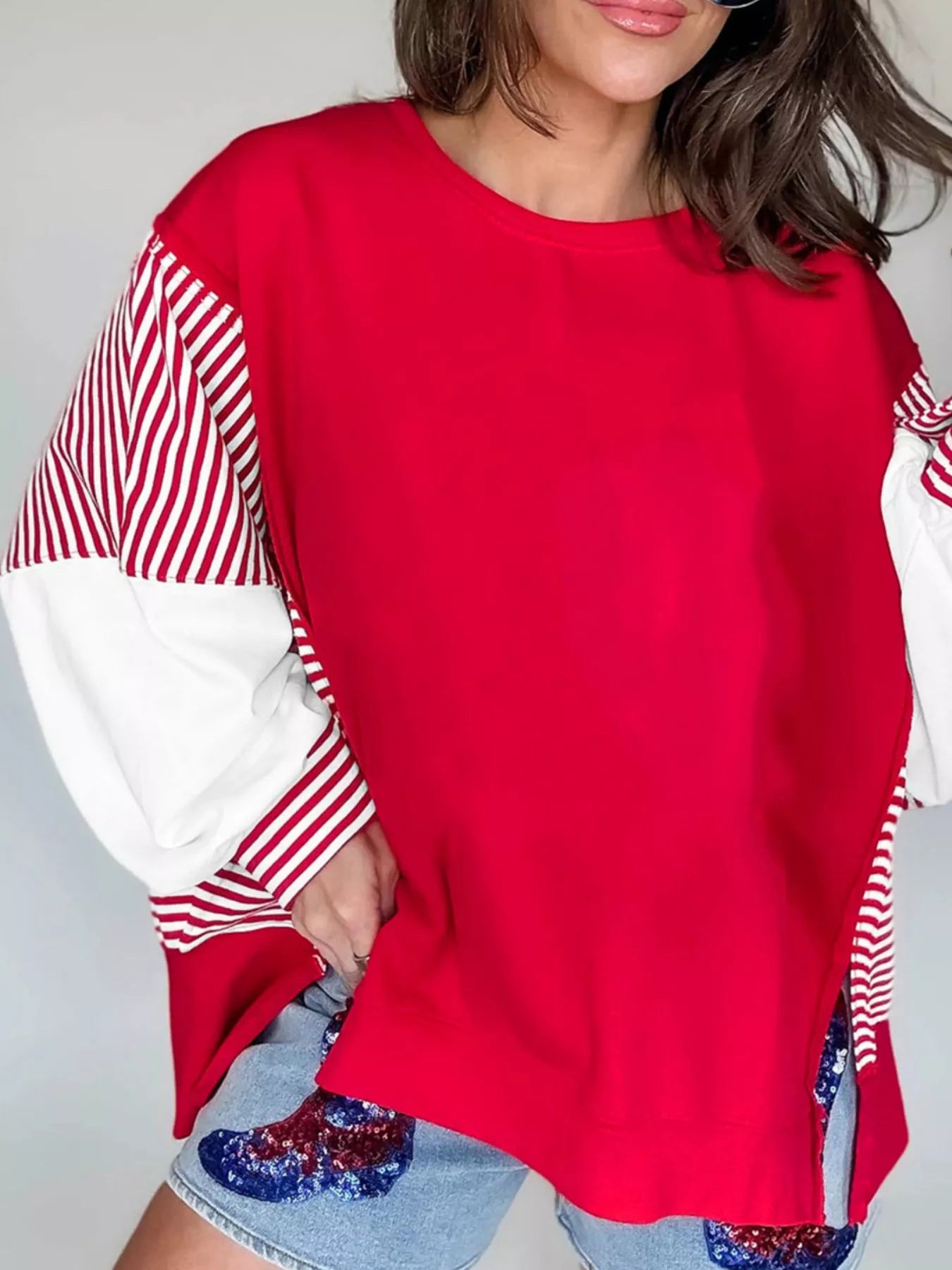 Striped Patchwork Sleeve Colorblock Sweatshirt