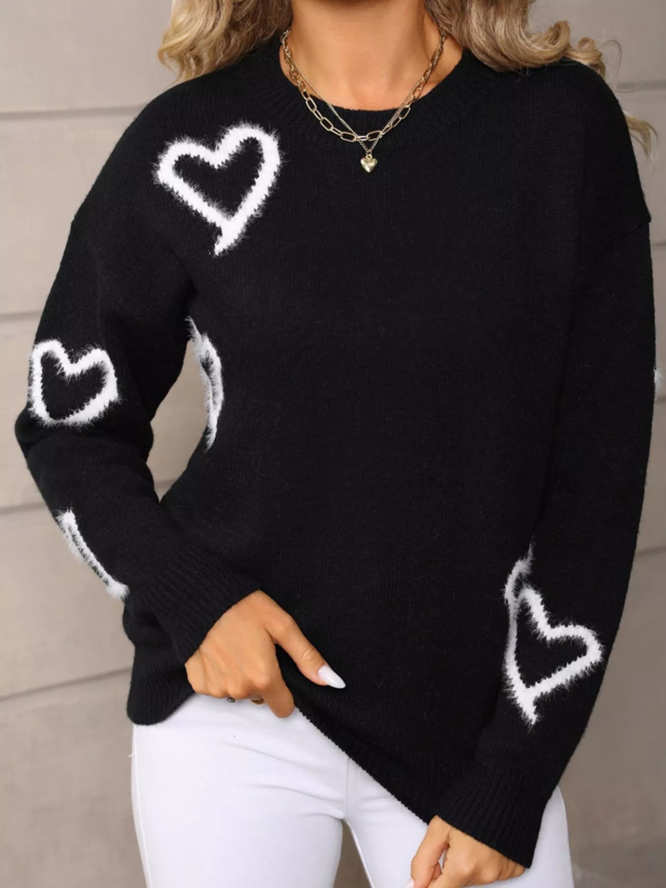 Valentine's Day Heart Print Crew Neck Sweater