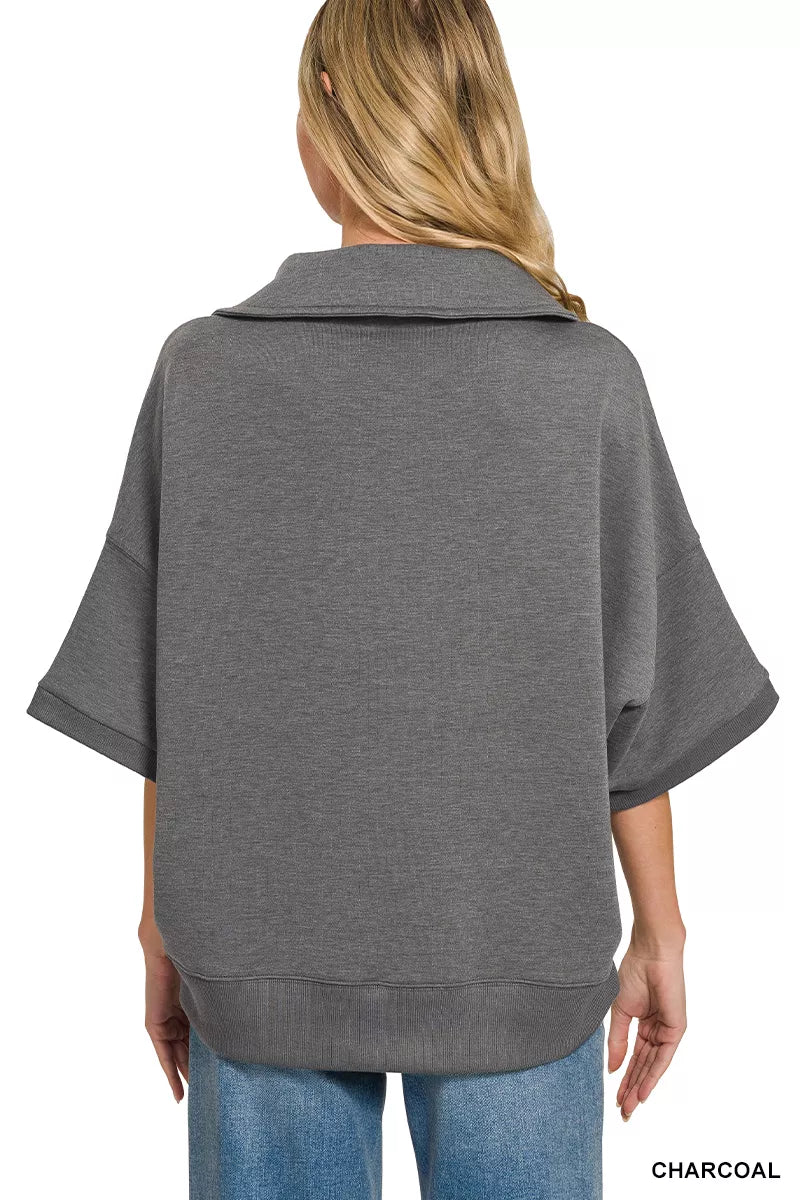 Zenana Scuba Collared Short Sleeve Pullover