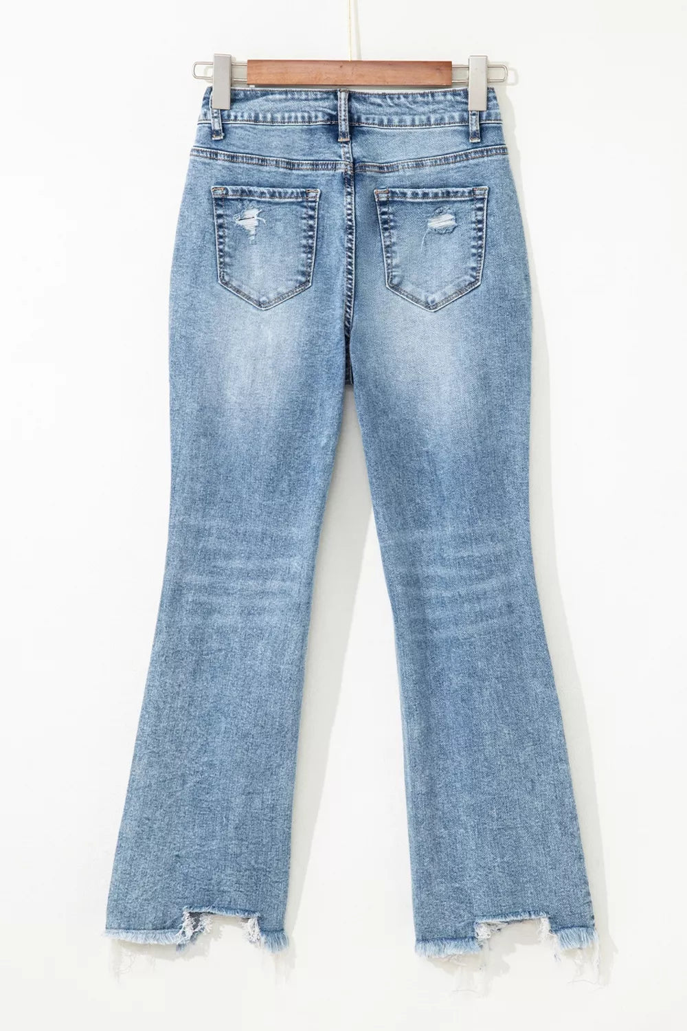 Raw Hem Ripped Open Knee Fit Flare Jeans