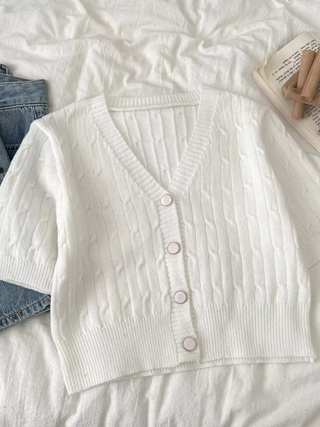 Texture Knit Button Down Cardigan