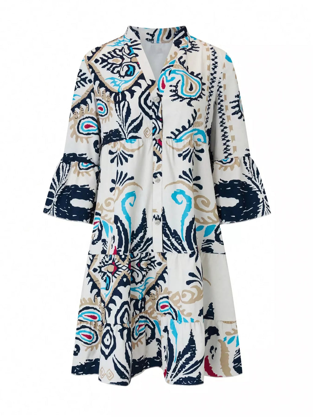 Bohemian Print Tiered Mini Dress