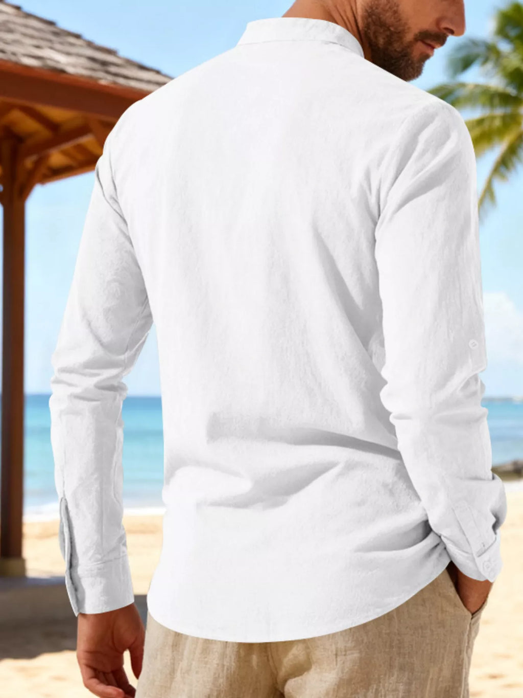 Men's Full Size Casual Lace-Up Linen Shirt Plus Size