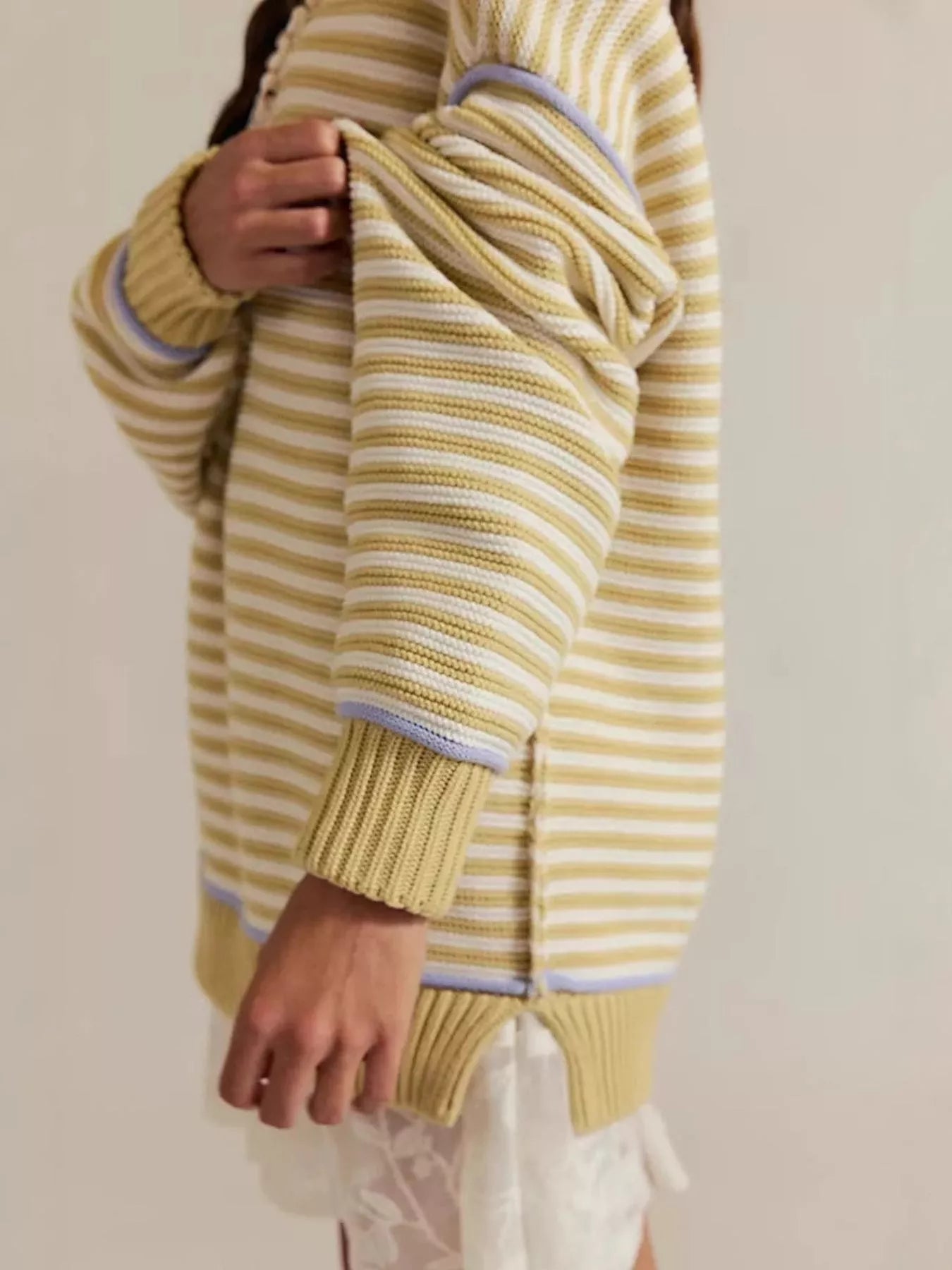 Striped Knit Round Neck Sweater