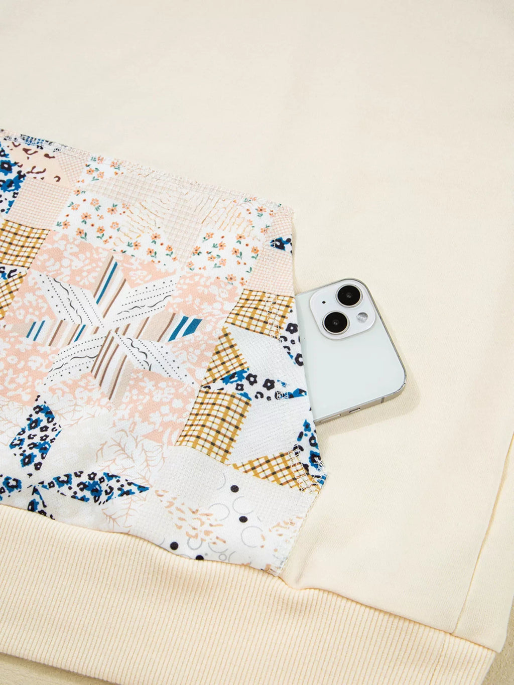 Geo Pattern Patchwork Hoodie with Kangaroo Pocket