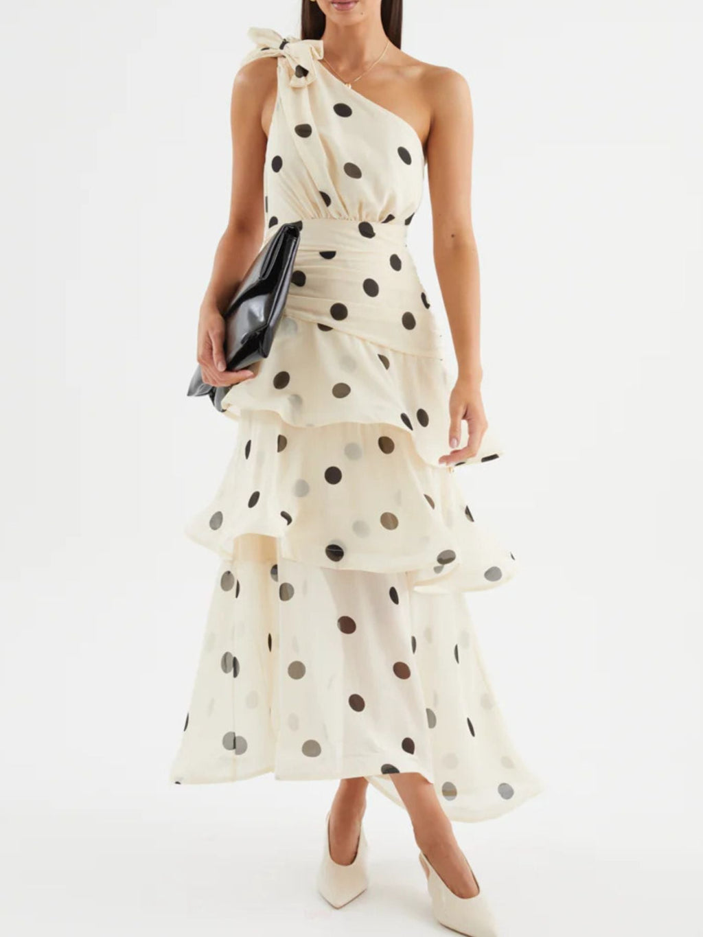 Polka Dot One-Shoulder Ruffle Dress
