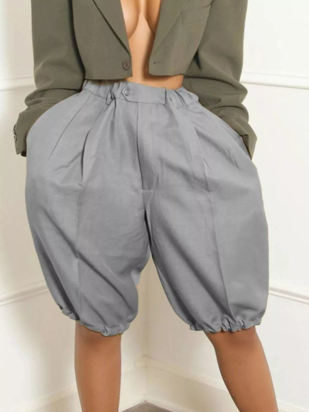 Pleated Detail High Waist Shorts